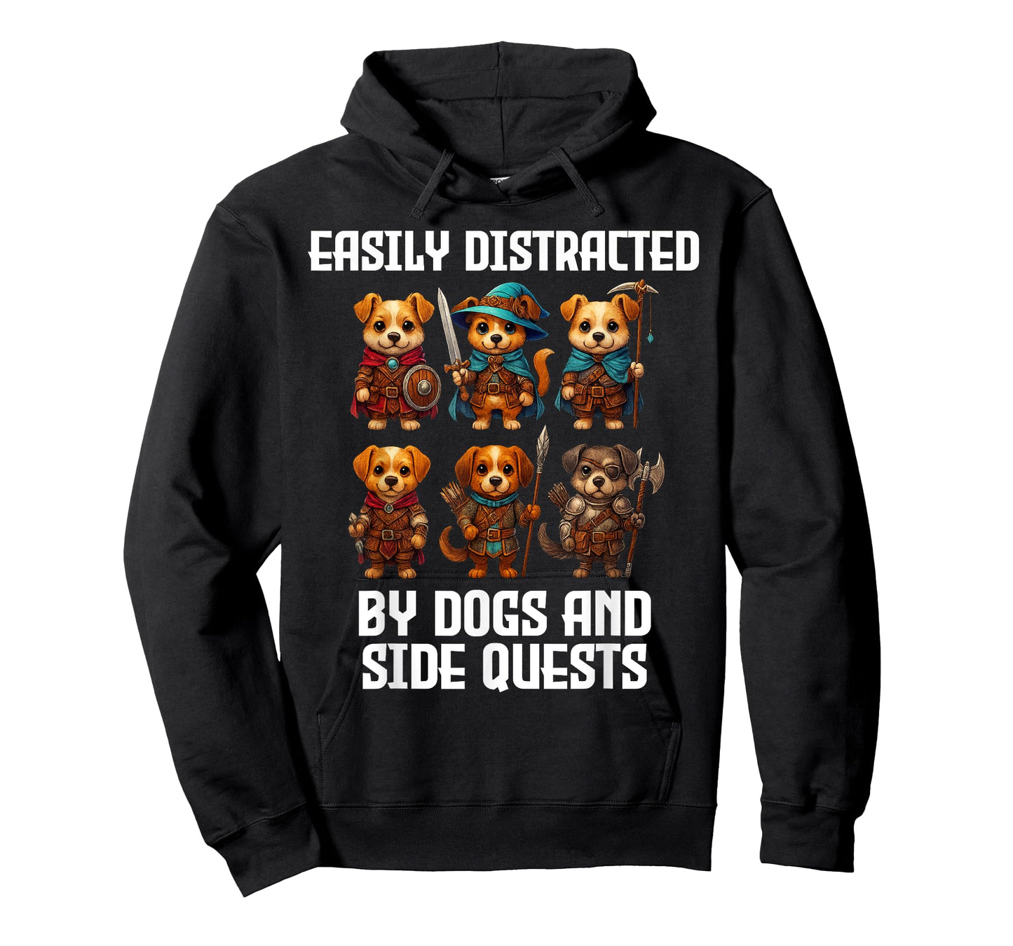 Easily Distracted by Dogs and Side Quests Funny Gamer T-Shirt