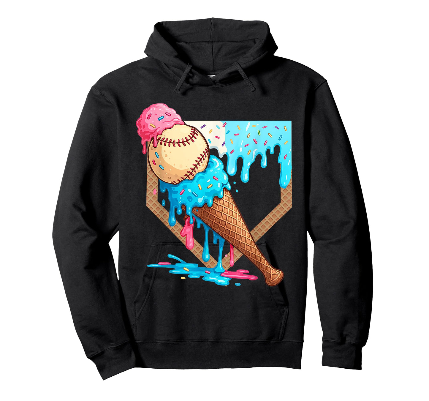 Ice-Cream Drip Baseball Boys Game Day Home Plate Dripping T-Shirt