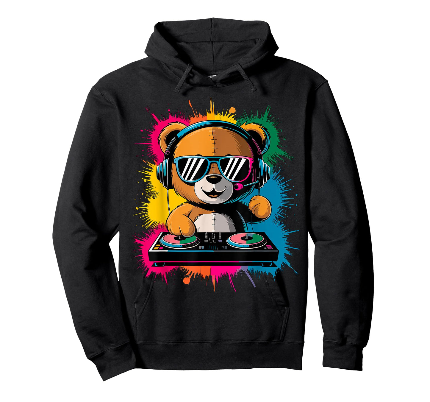 Magical and Funny DJ Gifts Colorful DJ Teddy Bear T-Shirt, Children's Unisex, Black, Small, Short Sleeve, Cotton Blend, Cartoon, Classic Fit, Imported