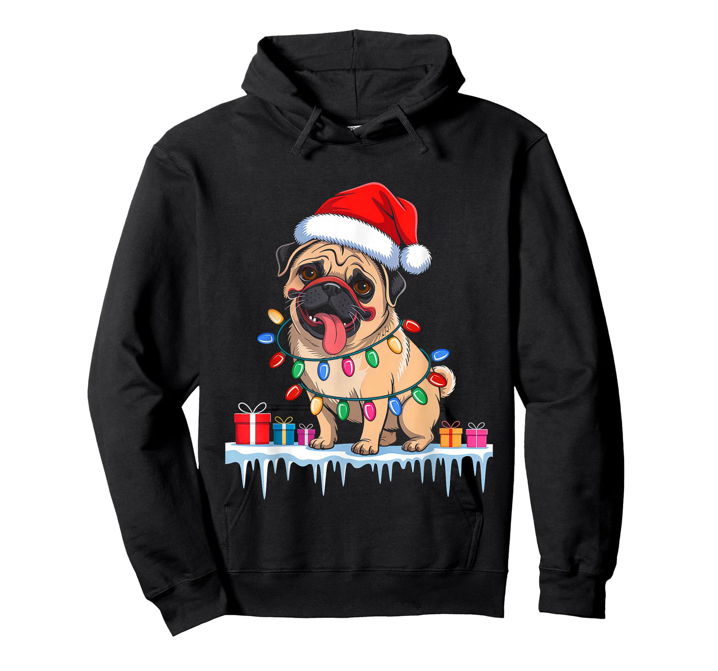 Pug Dog Tree Christmas Lights Funny Xmas Pajamas Dog Lover T-Shirt