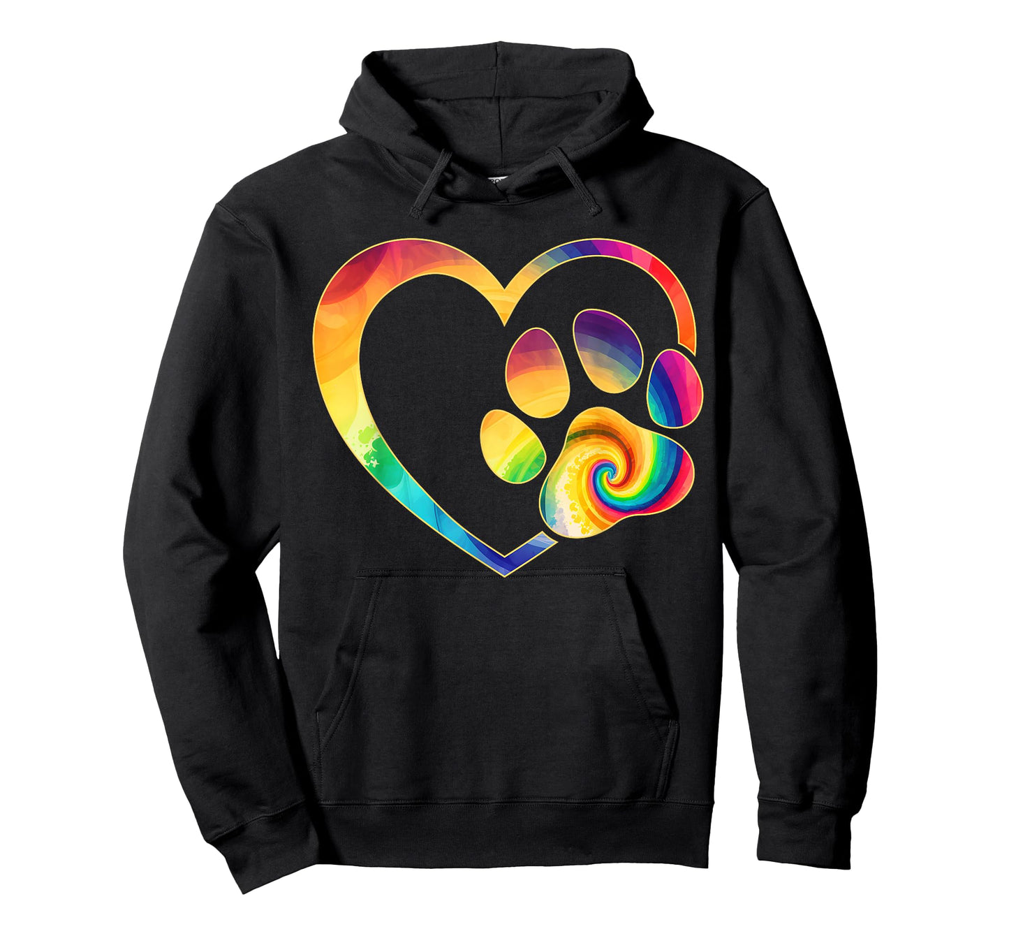 Cute Tie Dye Dog Paw Love Heart Print Colorful Pet Dog Lover T-Shirt