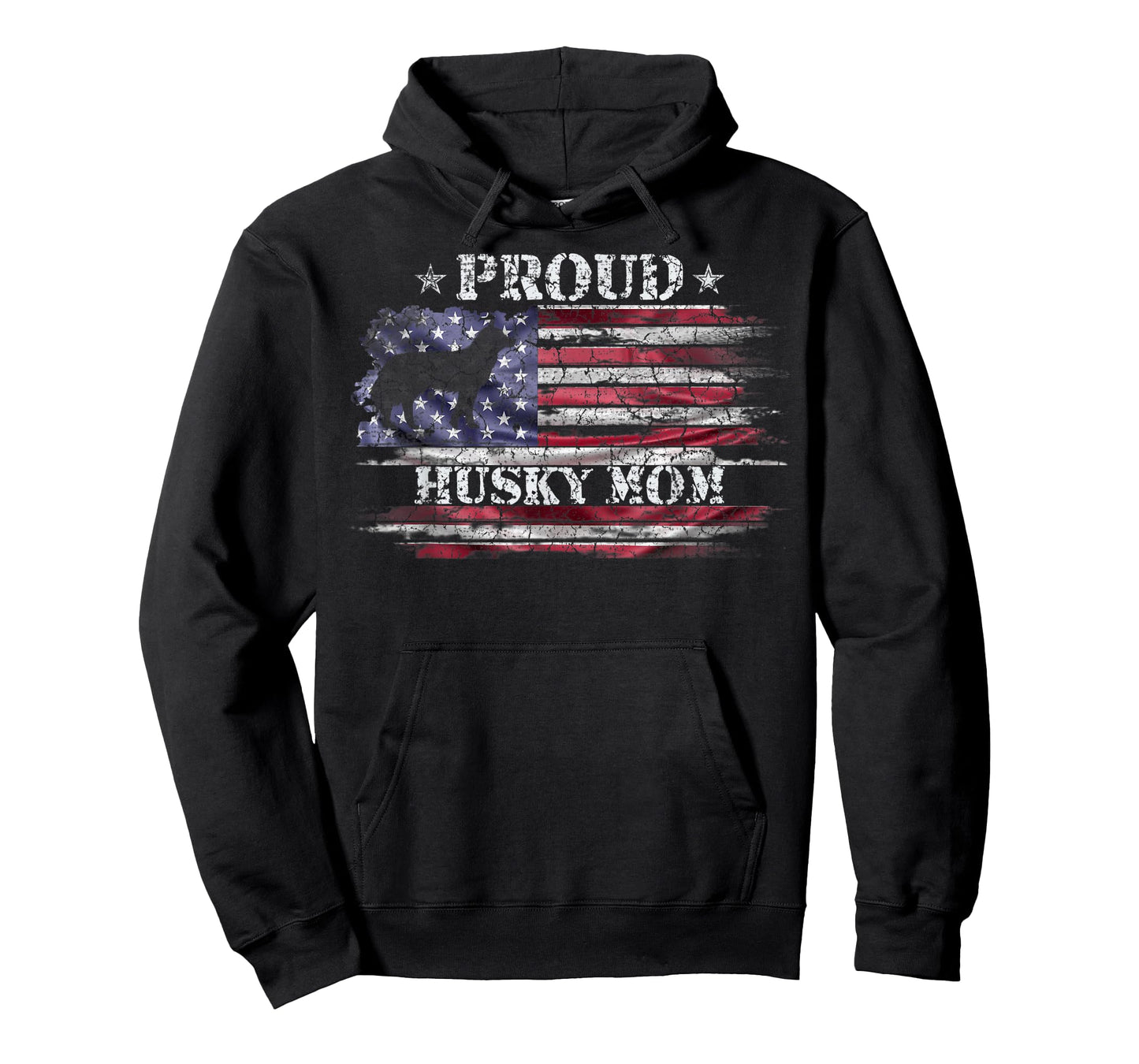 Vintage American Flag Proud Siberian Husky Mom Silhouette Women Kids Men T-Shirt