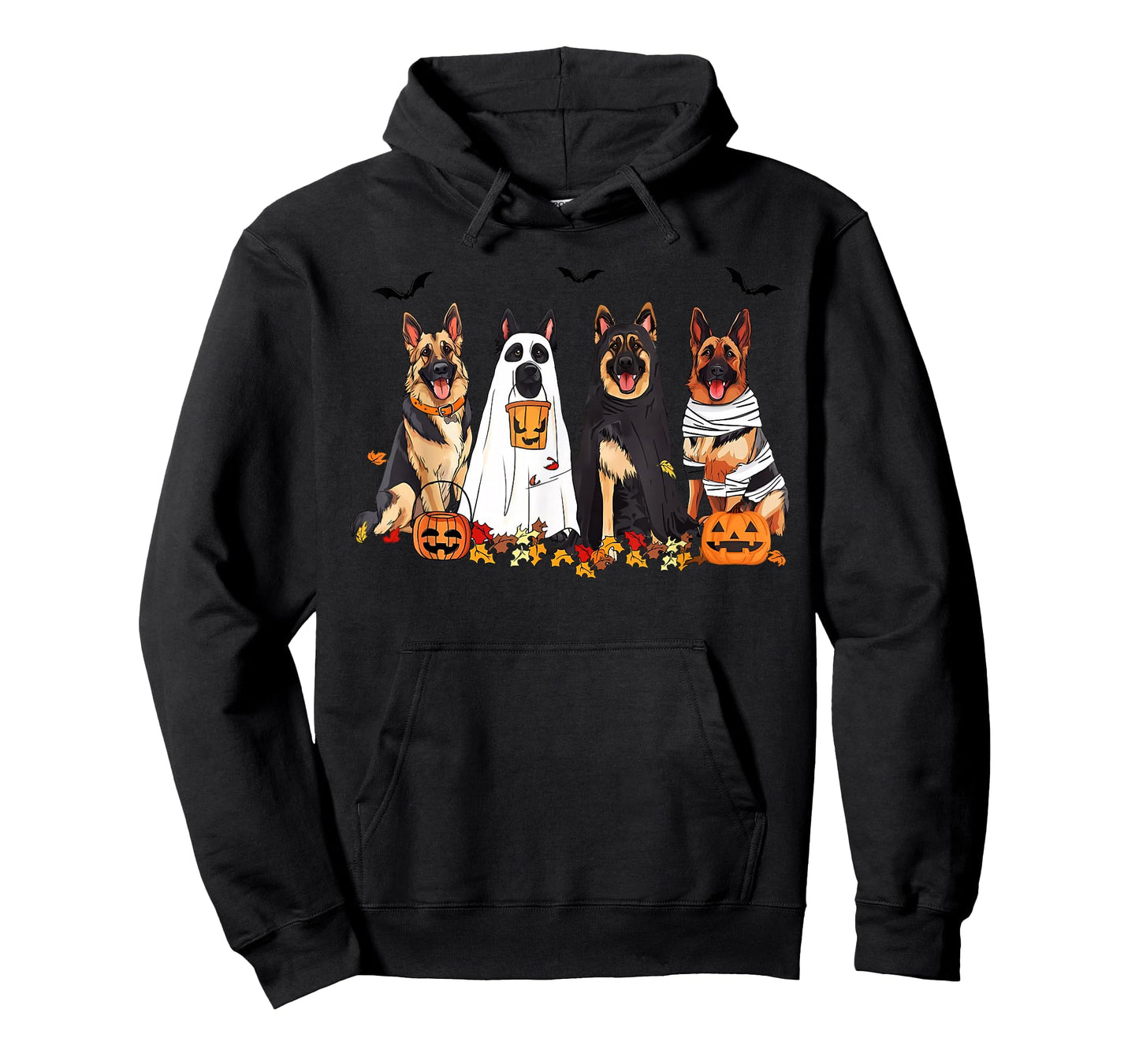 German Shepherd Dogs Dressed As Ghost Autumn Leave Halloween T-Shirt