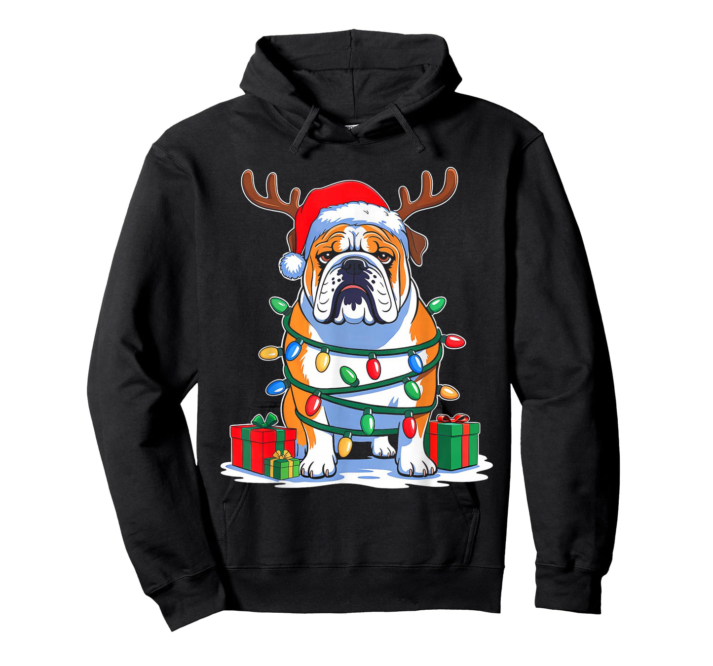 English Bulldog Dog Tree Christmas Lights Funny Xmas Pajamas T-Shirt