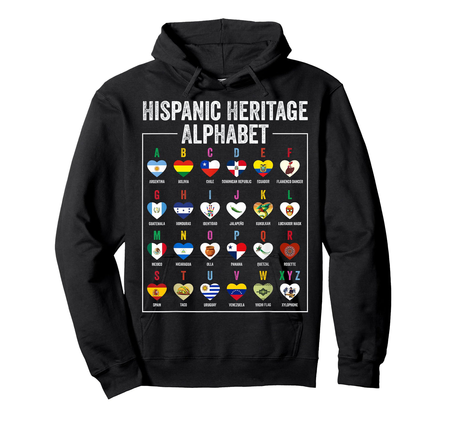 Hispanic Flags Alphabet Hearts Latin Heritage for Teacher T-Shirt