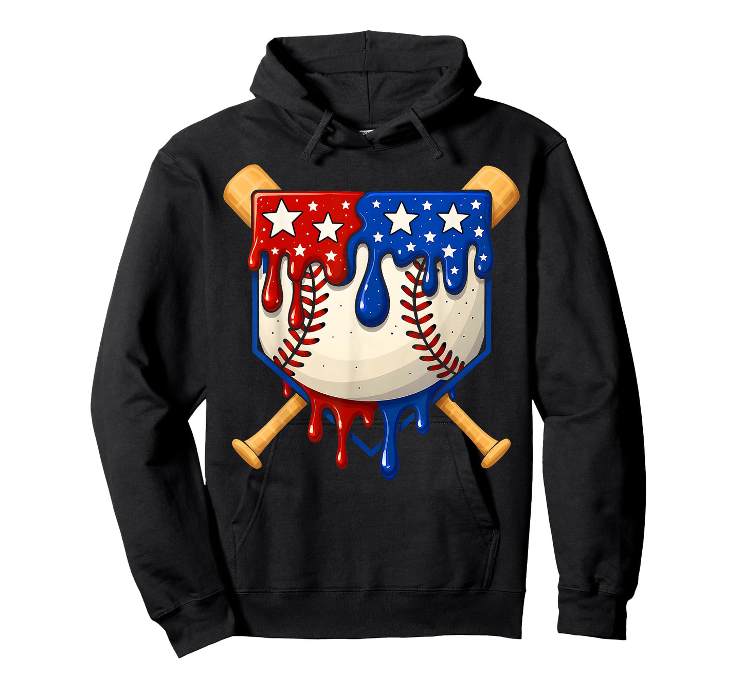 Baseball Drip American Flag Home Plate 4th Of July Patriotic T-Shirt