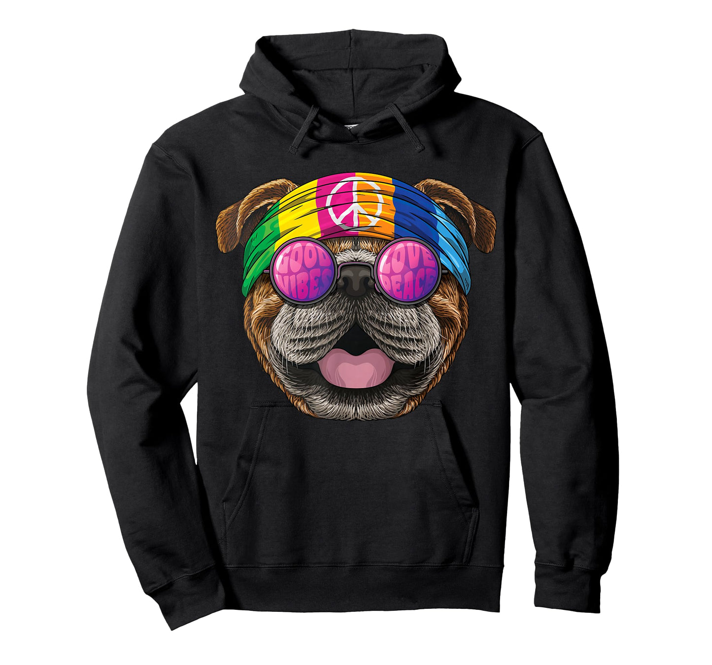 Hippie Bulldog Love Peace Sign 70s Hippie T-Shirt