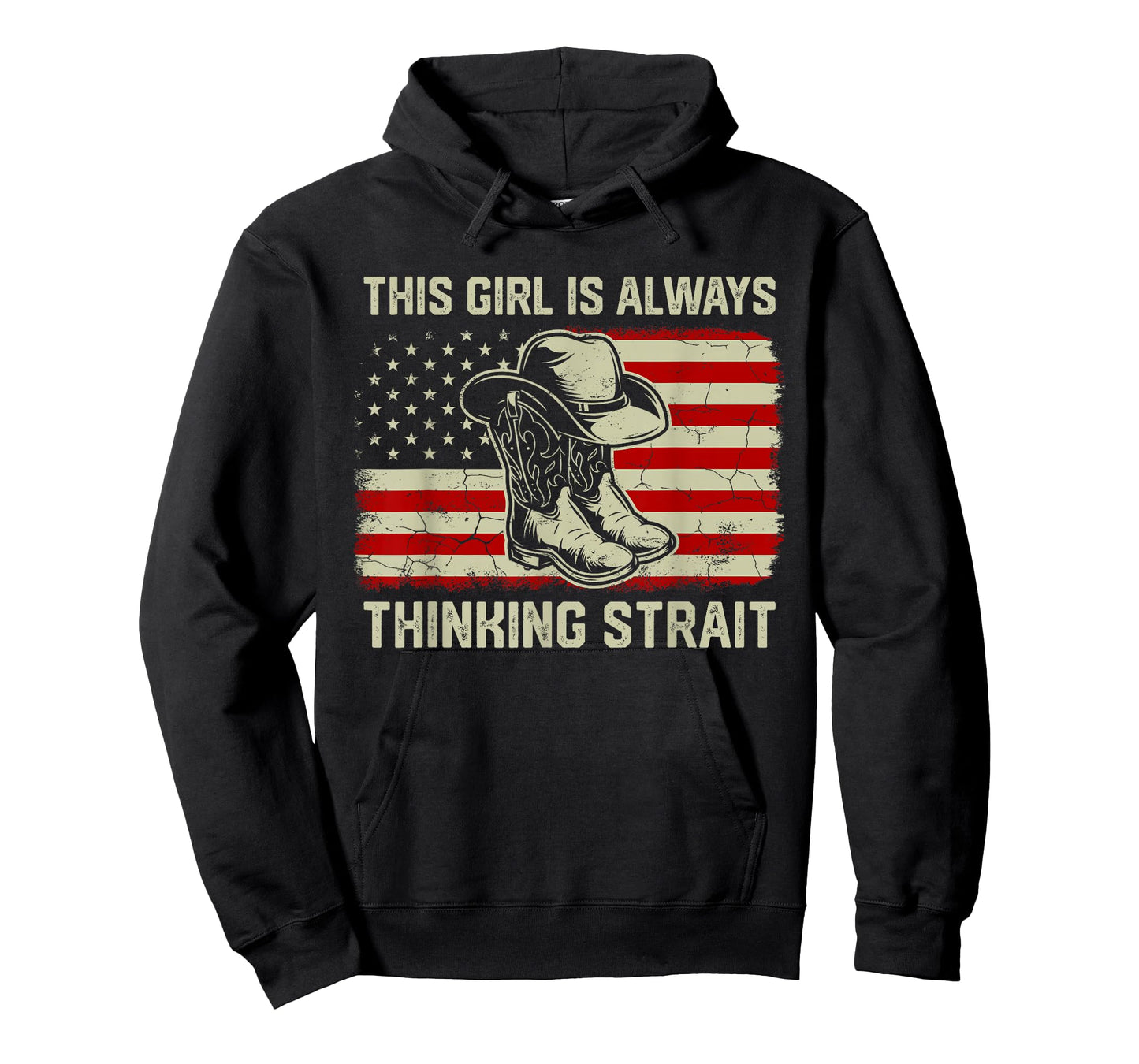 This Girl Is Always Thinking Strait US Flag Cowgirl Western T-Shirt