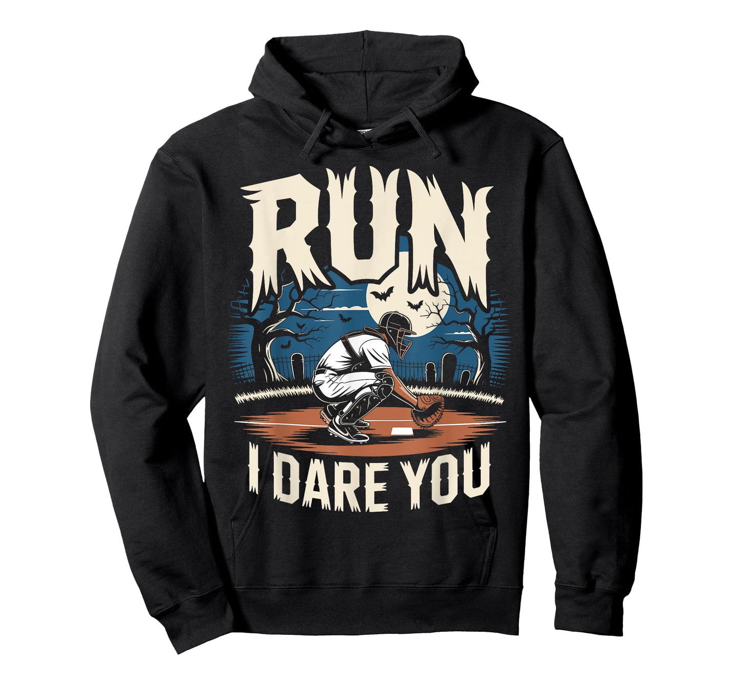 Spooky Graveyard Baseball Catcher Run I Dare You Meme T-Shirt
