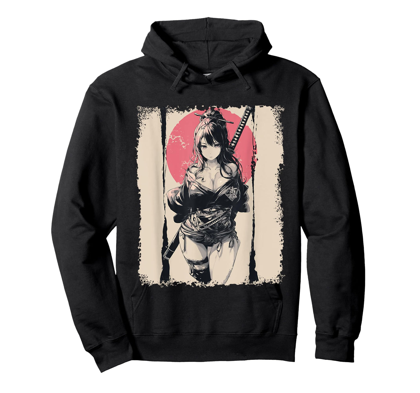 Sexy Anime Girl japanese Samurai Red Sun T-Shirt