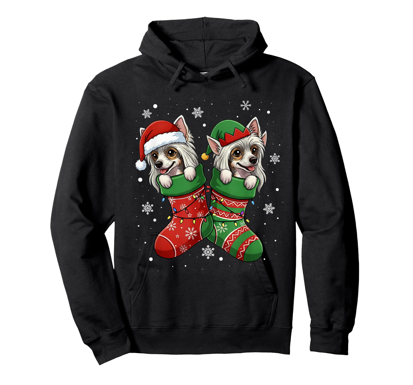 Santa ELF Chinese Crested Dog in Christmas Socks Men Women T-Shirt