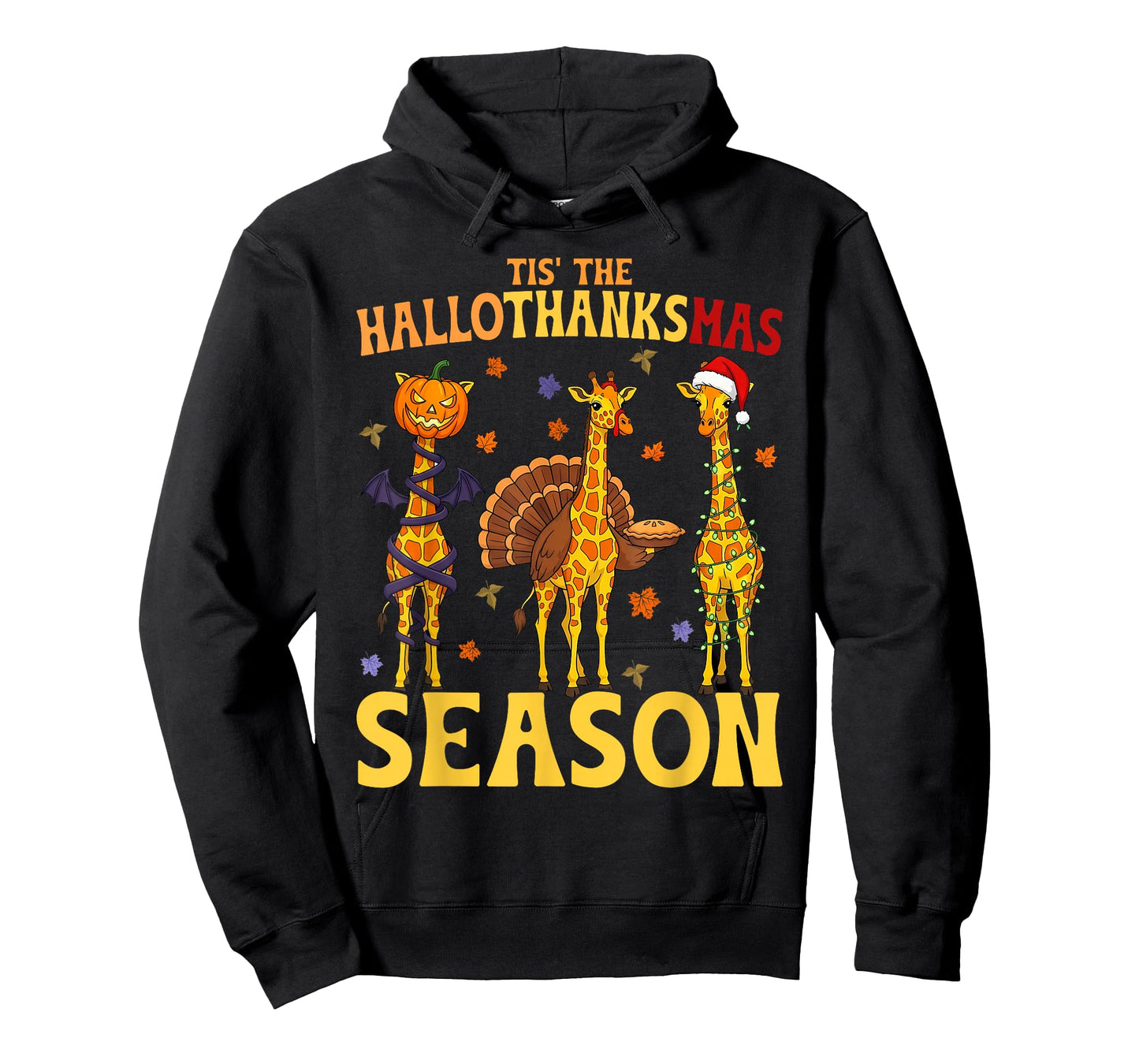 Giraffe Christmas Halloween Tis' The Hallothanksmas Season T-Shirt