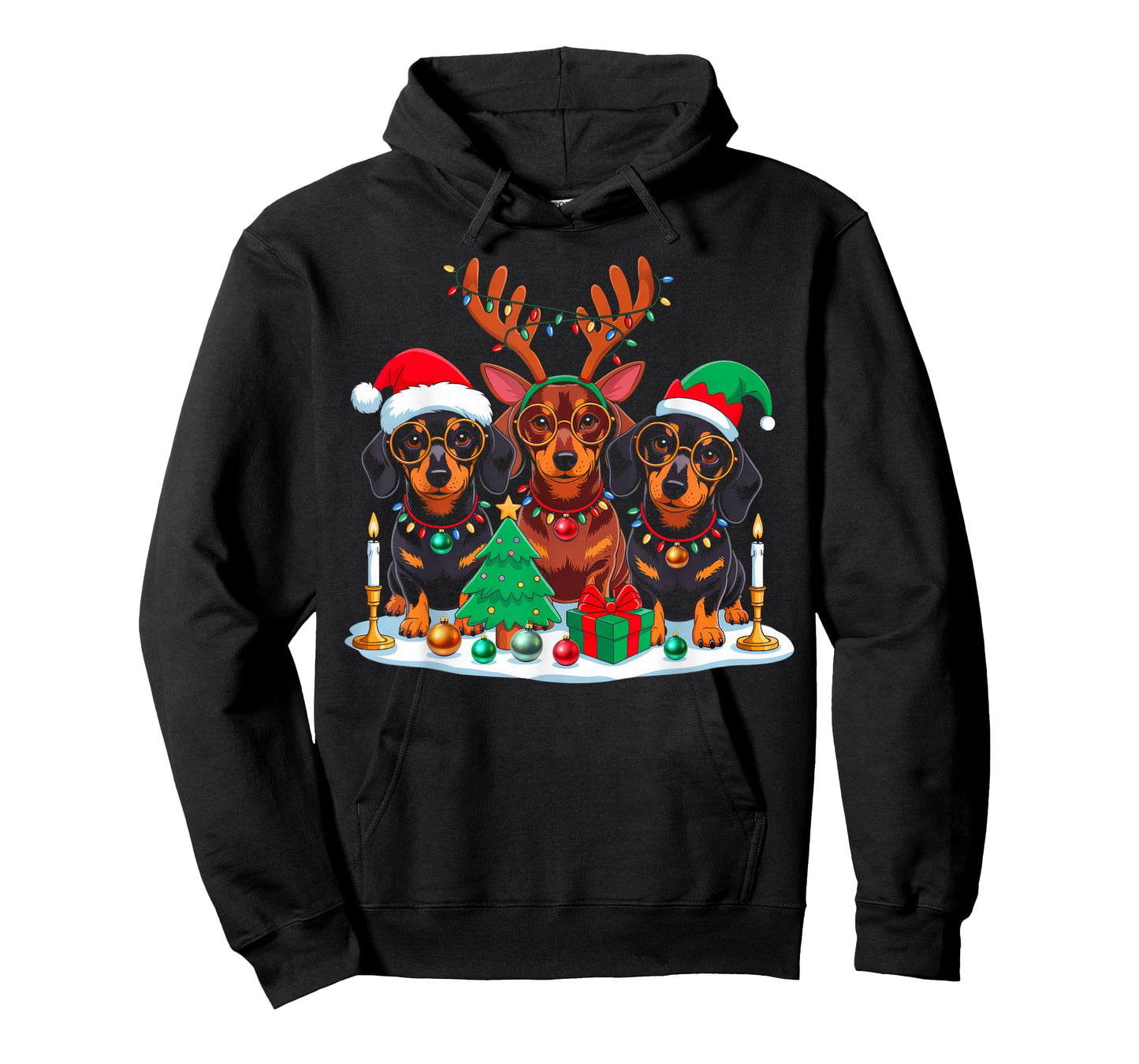 Dachshund Dog Christmas Lights Santa Hat Xmas Dog Lover T-Shirt