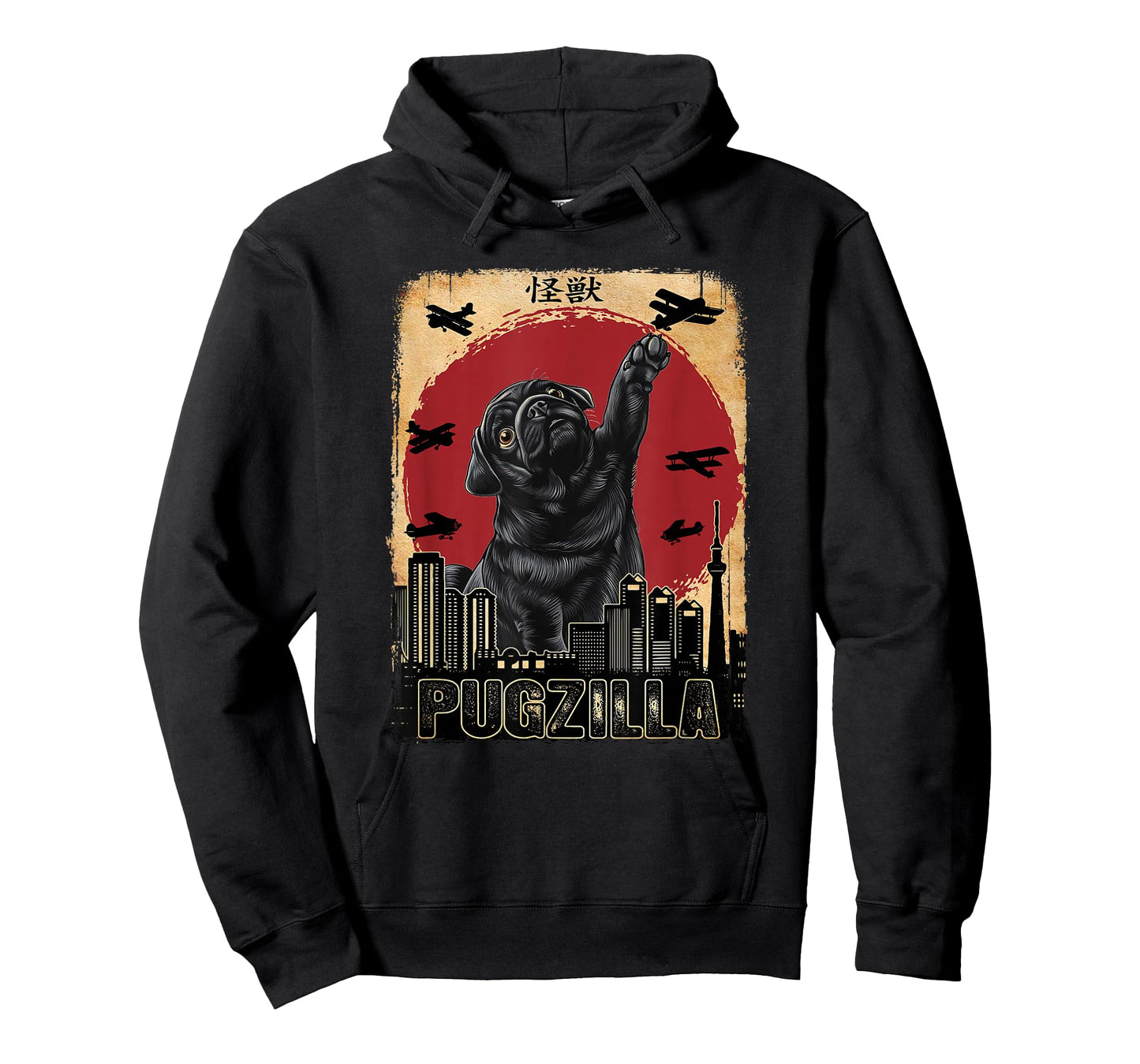 Rare Japanese Kaiju - Pugzilla Funny Black Pug T-Shirt