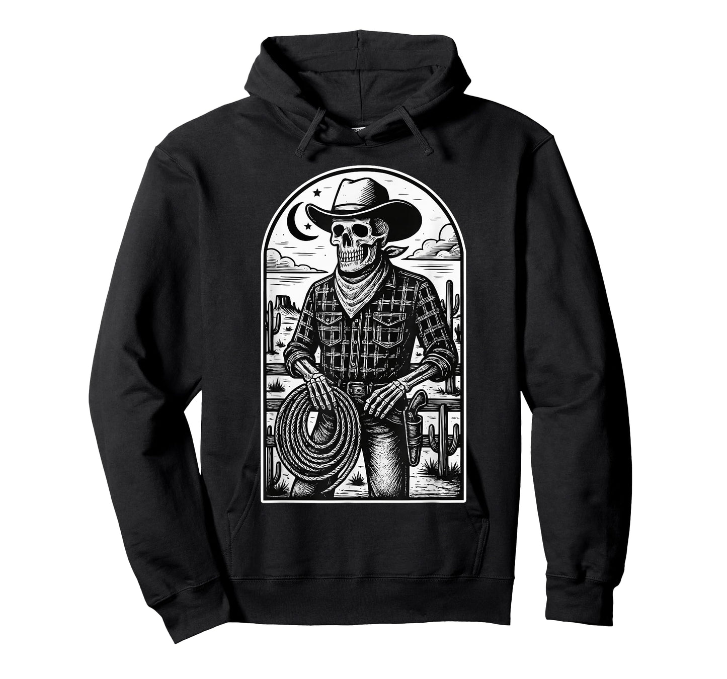 Skeleton Cowboy with Lasso Western Gothic Cactus Desert Moon T-Shirt