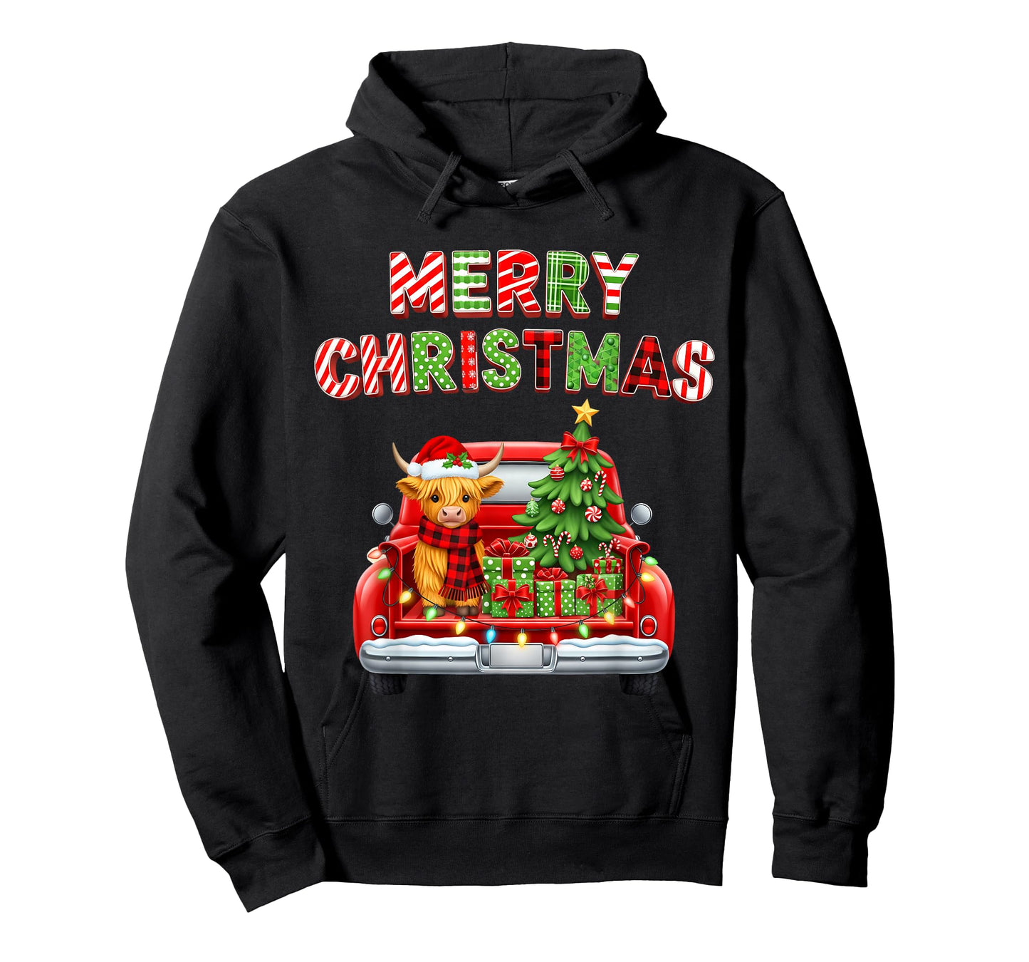 Merry Christmas Highland Cow Red Truck Matching Outfit Xmas T-Shirt