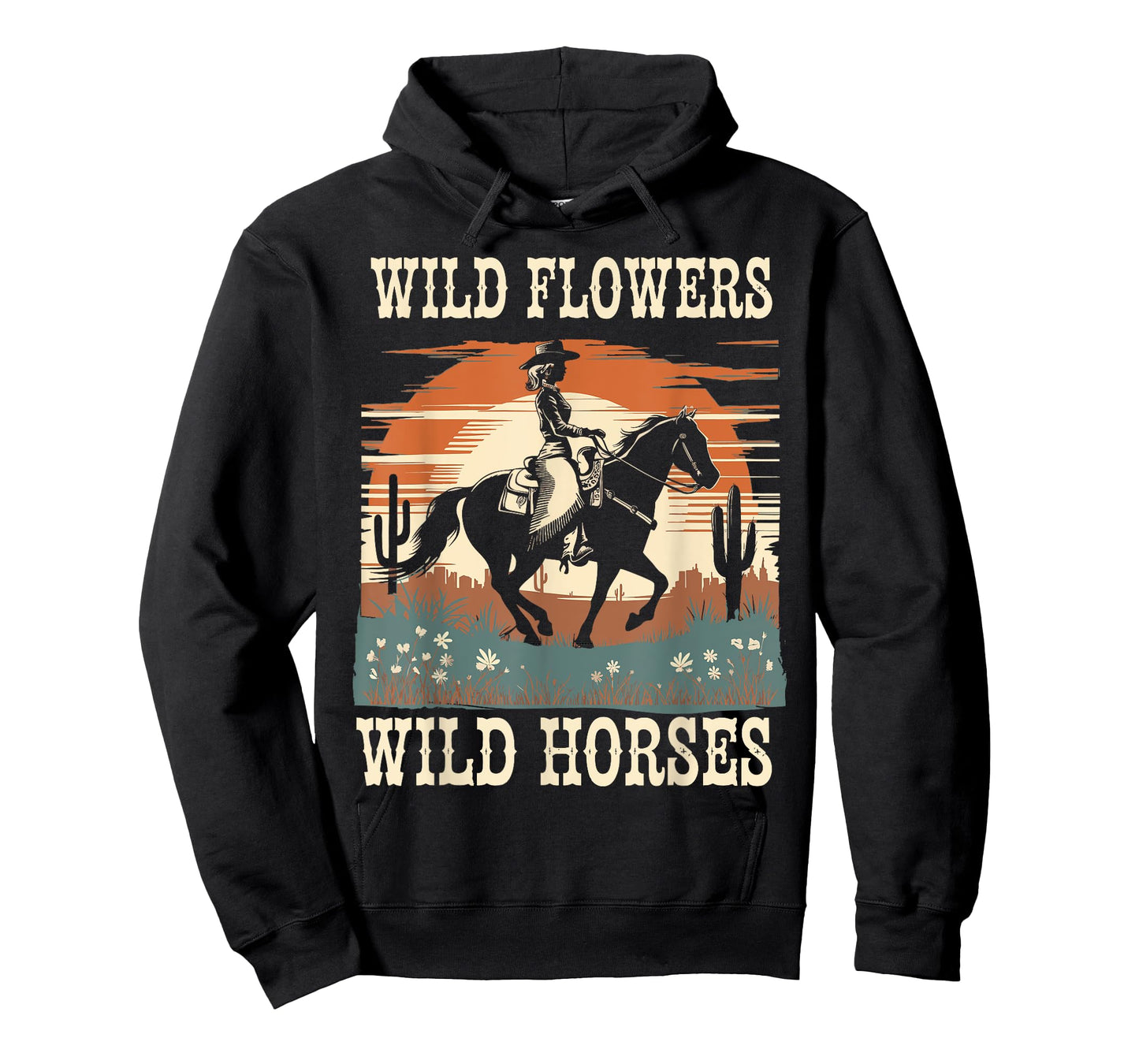 Vintage Retro Cowgirl And Horse Wild Flowers - Wild Horses T-Shirt