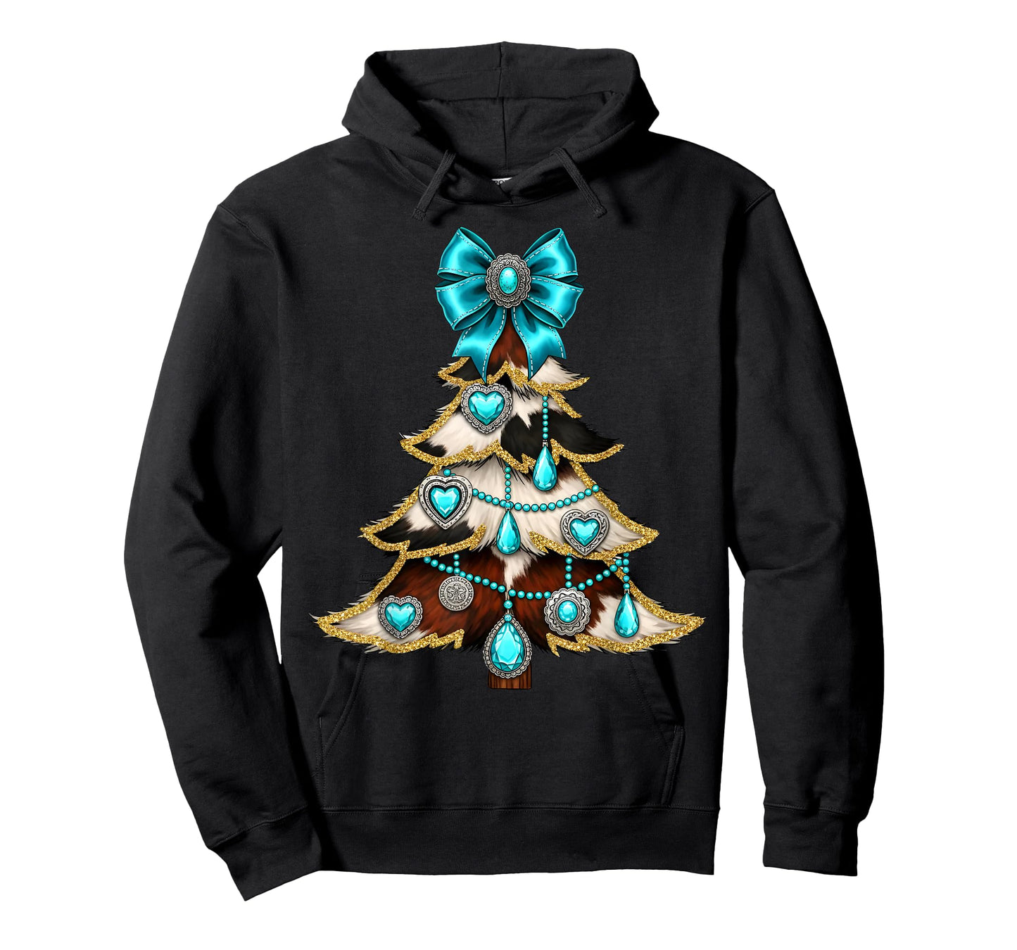 Western Xmas Tree Turquoise Cowhide Cowgirl Farmer Holiday T-Shirt