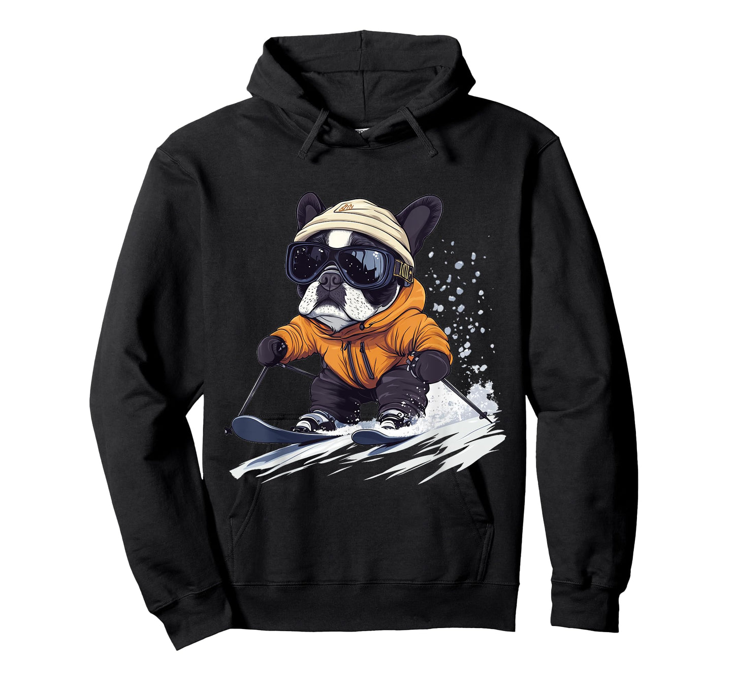 Cool French Bulldog Skiing Winter Funny Snow Dog Sunglasses T-Shirt