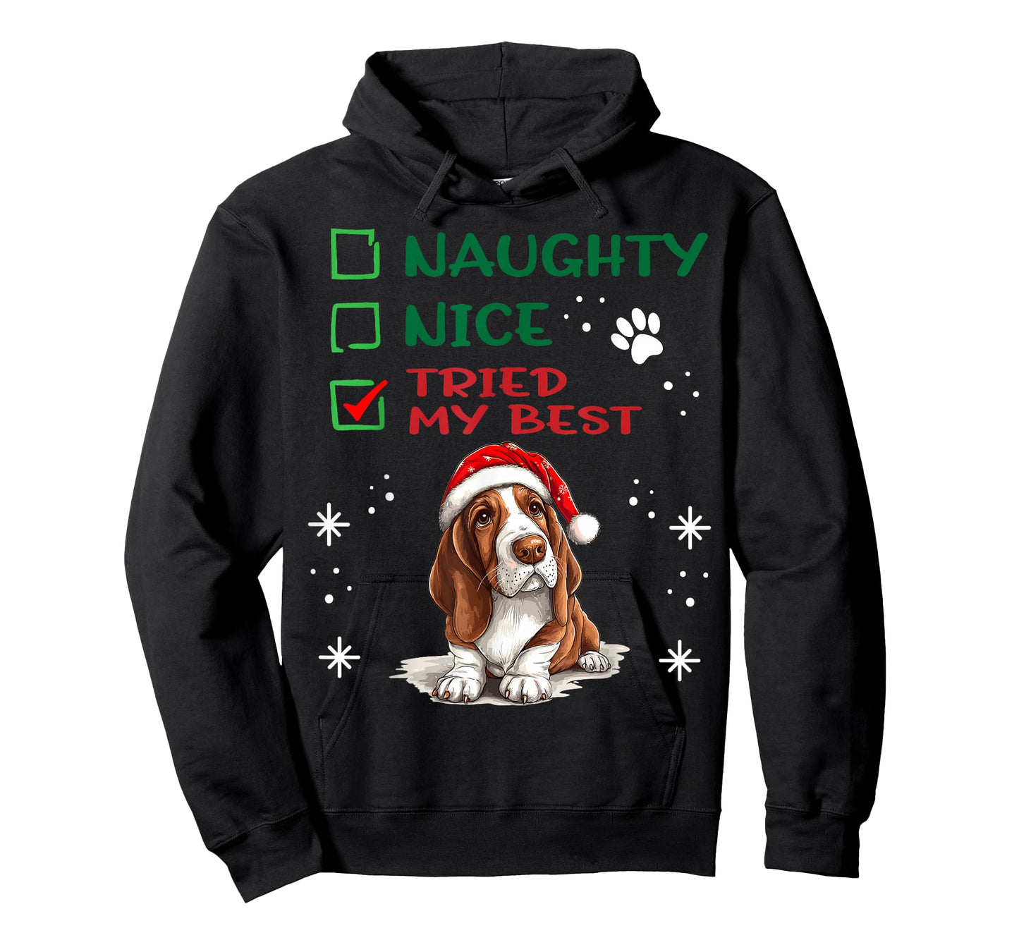 Cute Basset Hound Dog Christmas Naughty Nice Tried my Best T-Shirt