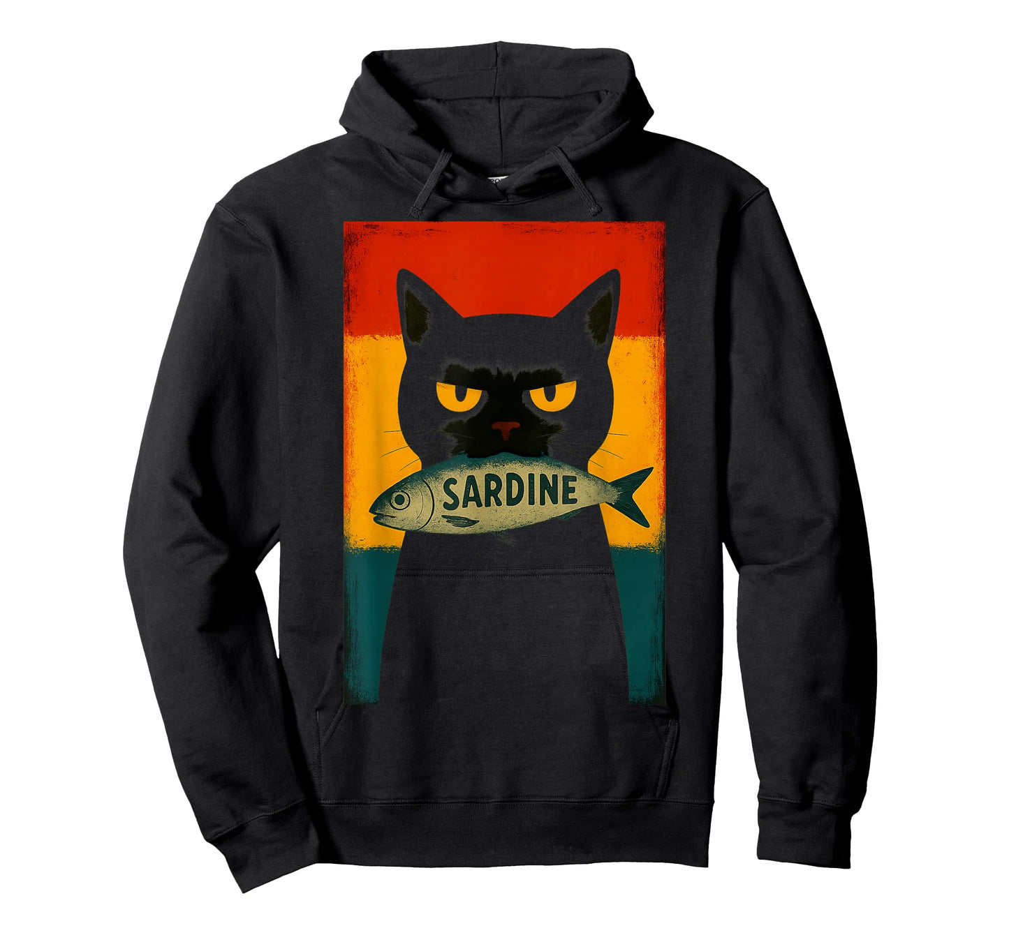 Black Cat with Sardine Retro Style Art Design Spain Cat T-Shirt