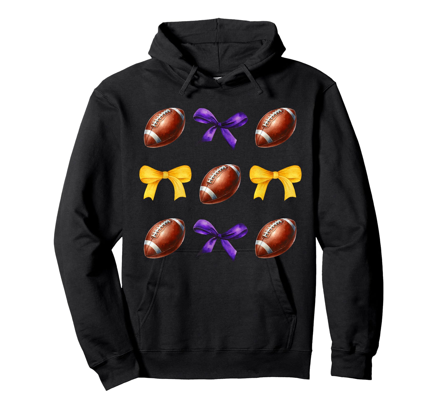 Footballs & Purple & Gold Bows Girls Fall Football Season T-Shirt