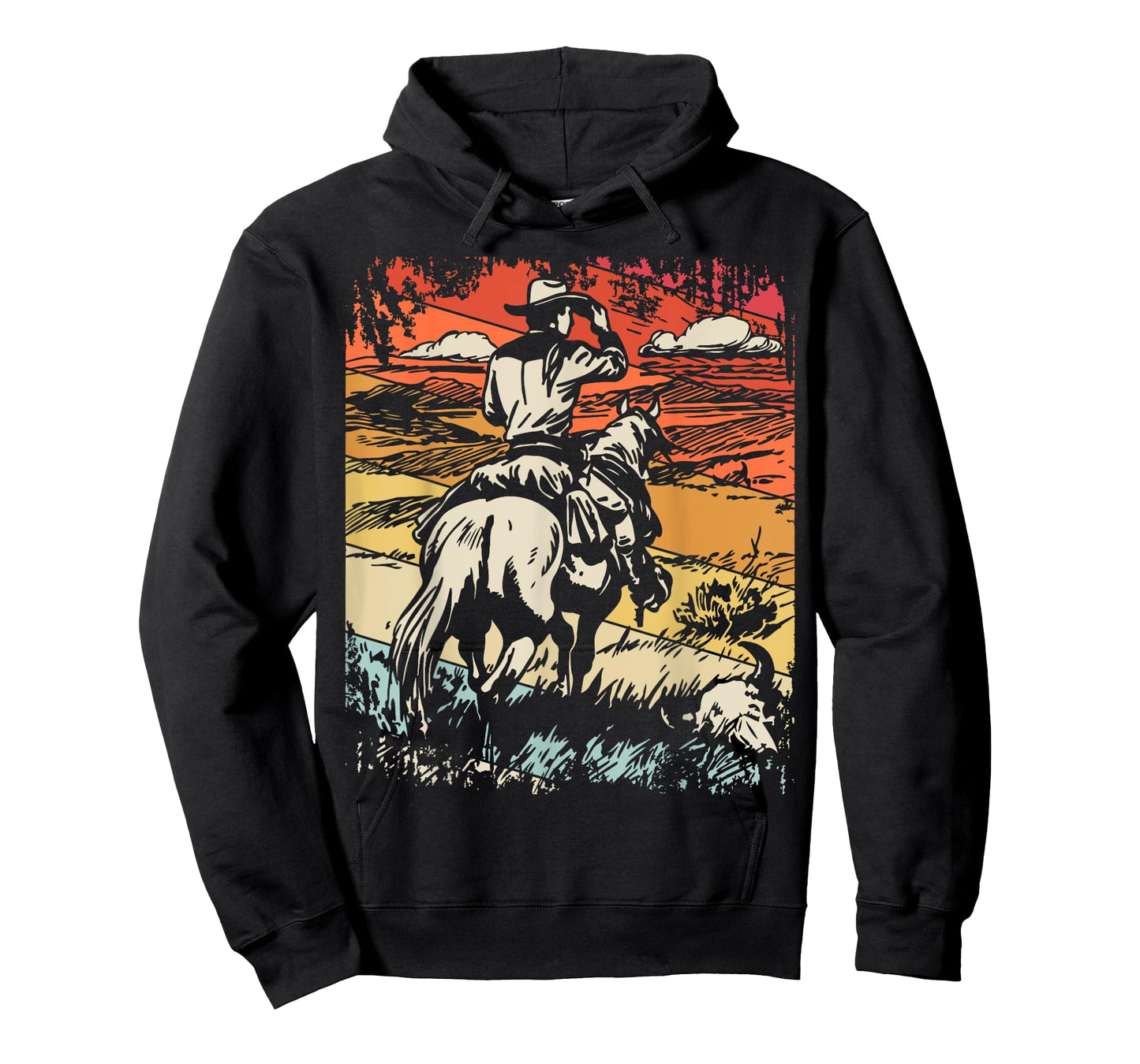 Vintage Cowboy By SamBro Retro Unisex-Adults Kids Western T-Shirt Black Small Crew Neck Short Sleeve