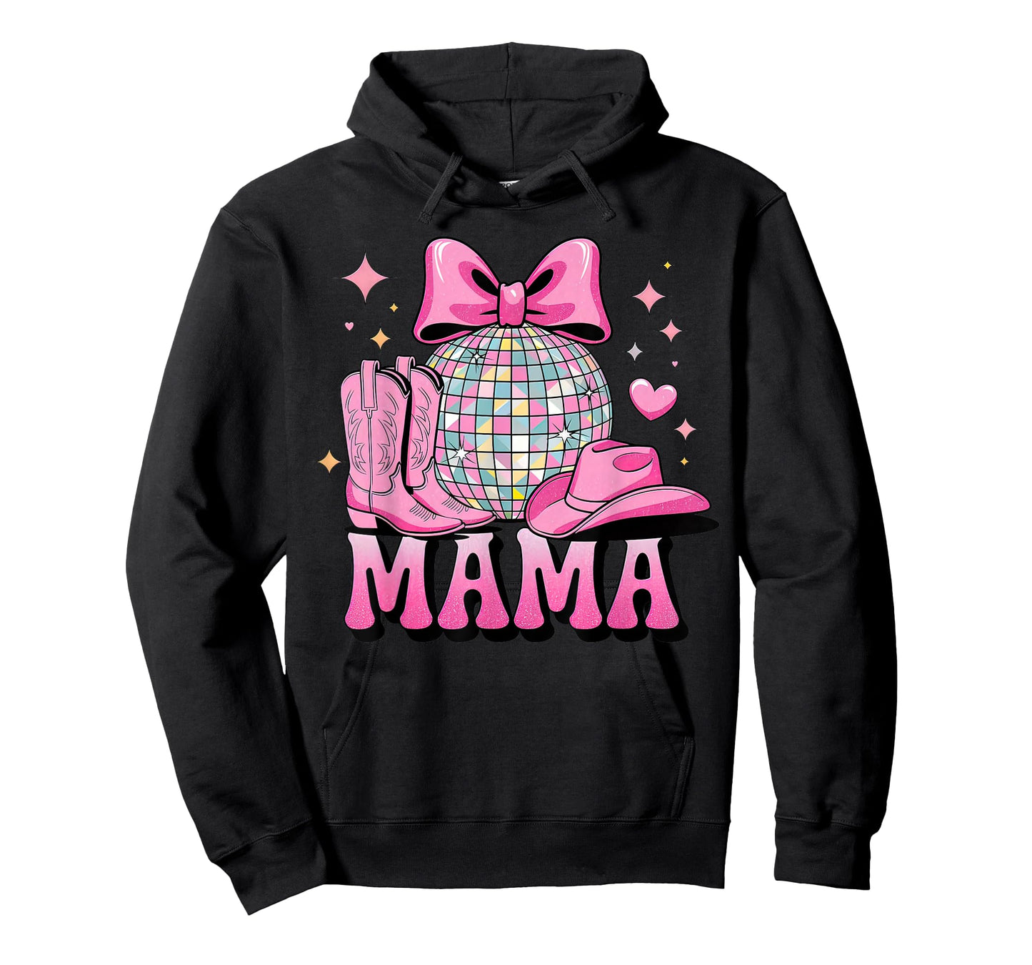 Pink Cowboy Hat Western Cowgirl Mama Bow Groovy Country Mom T-Shirt