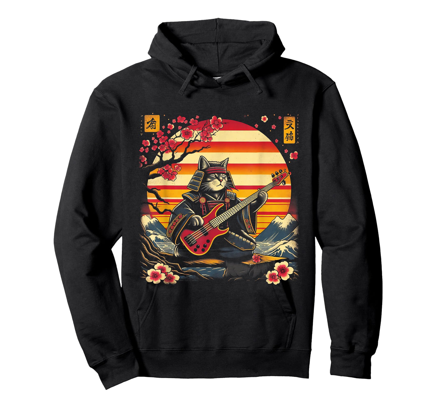 Japanese Samurai Cat Playing The Bass Ninja Kitten Warriors T-Shirt