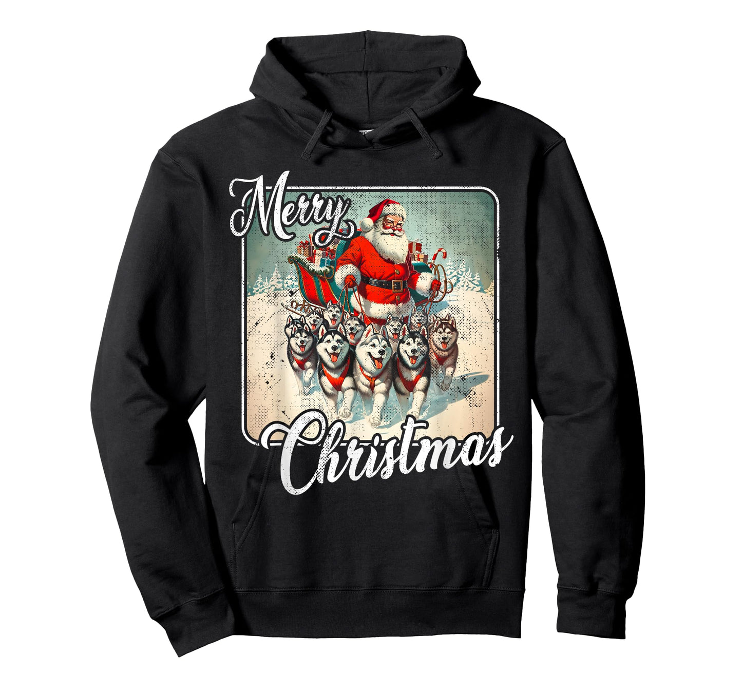 Vintage Husky Family Christmas Huskies Pulling Santa Sleigh T-Shirt