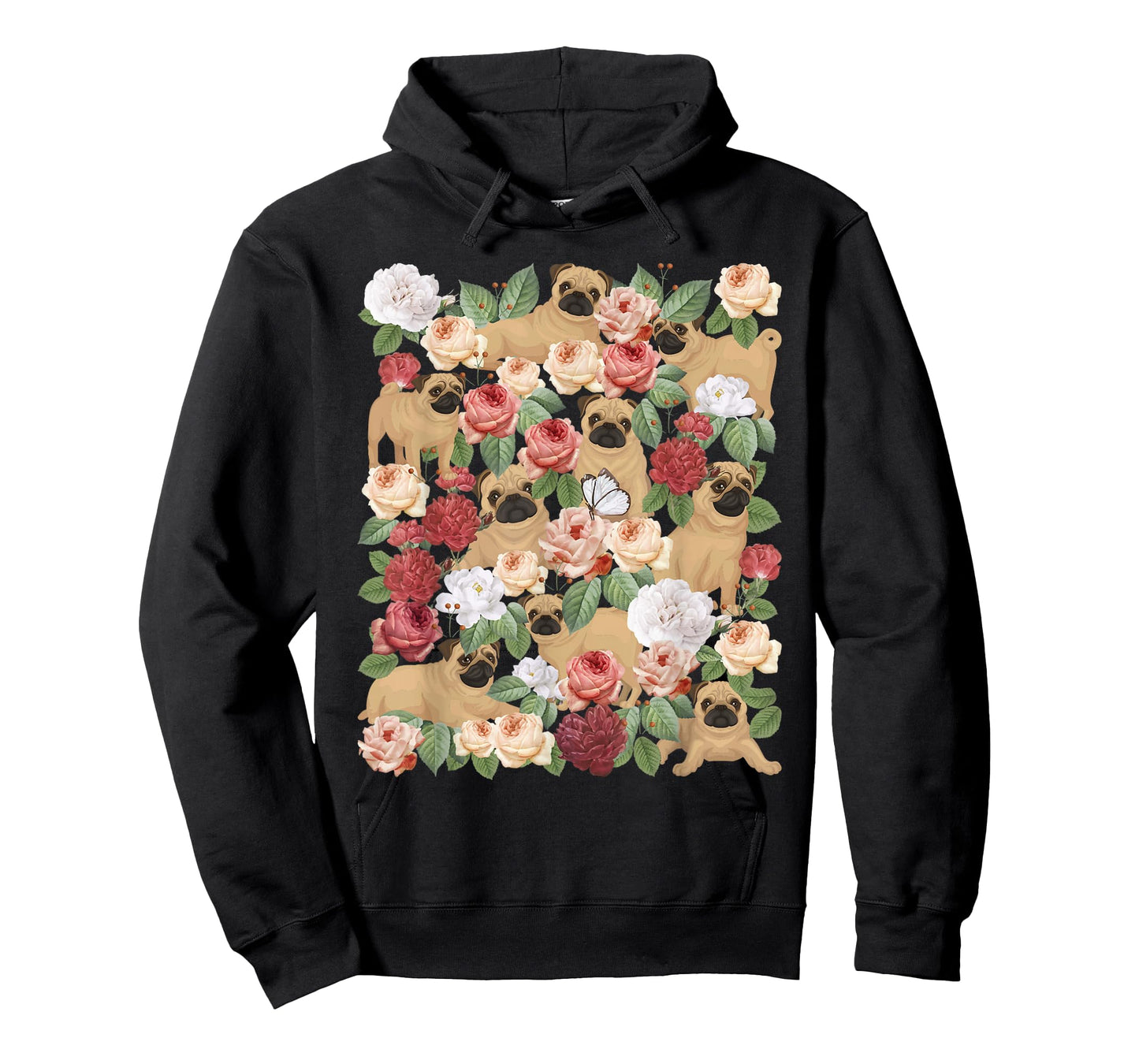 Botanical Black Pug Garden - Floral Dog Owner Pet Lover T-Shirt