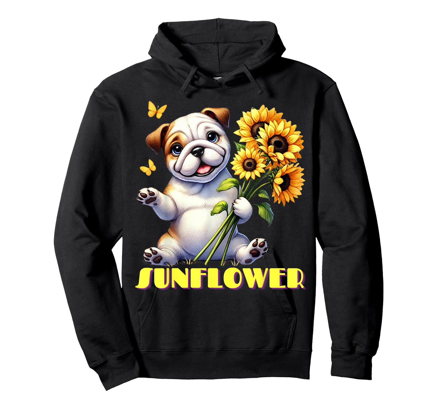 A Cute Bulldog Dog Holding Sunflower Bouquet T-Shirt