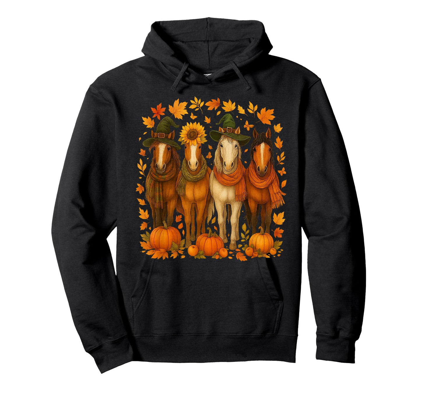 Fall Horse Thanksgiving Horse Autumn Leaves Western Horses T-Shirt