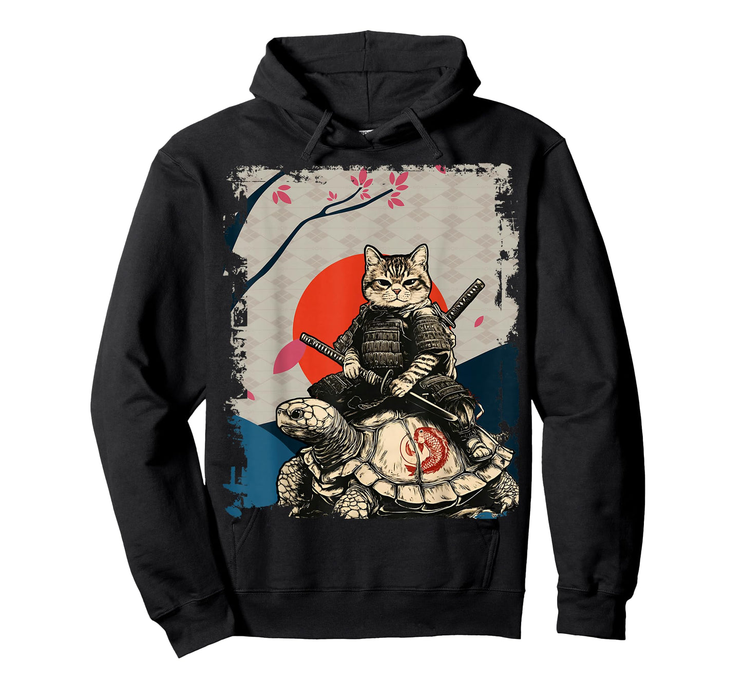 Japanese Ninja Art and Japan Samurai Cat on Turtle T-Shirt