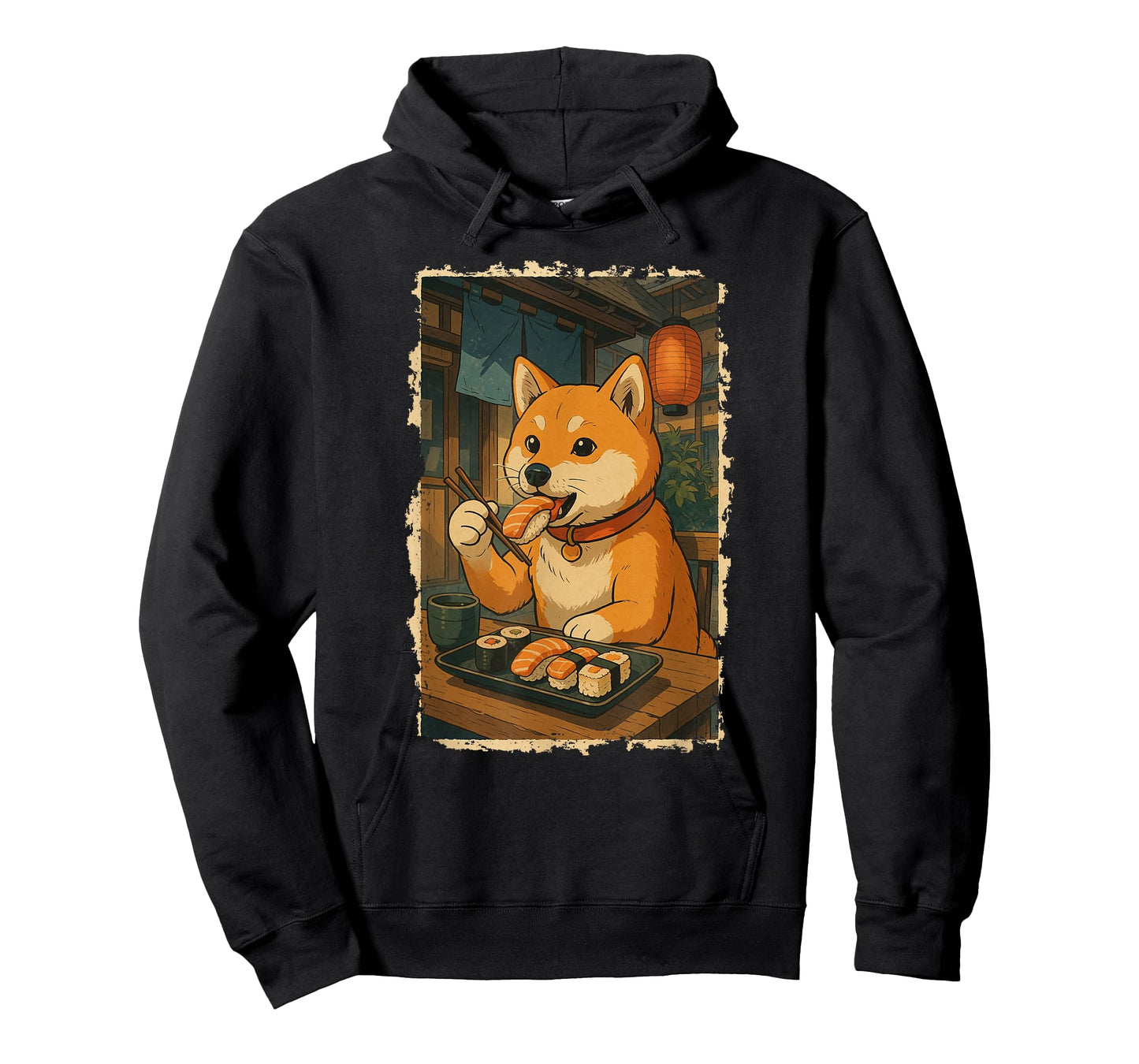Dog Shiba Inu Eats Sushi Japanese Vintage T-Shirt