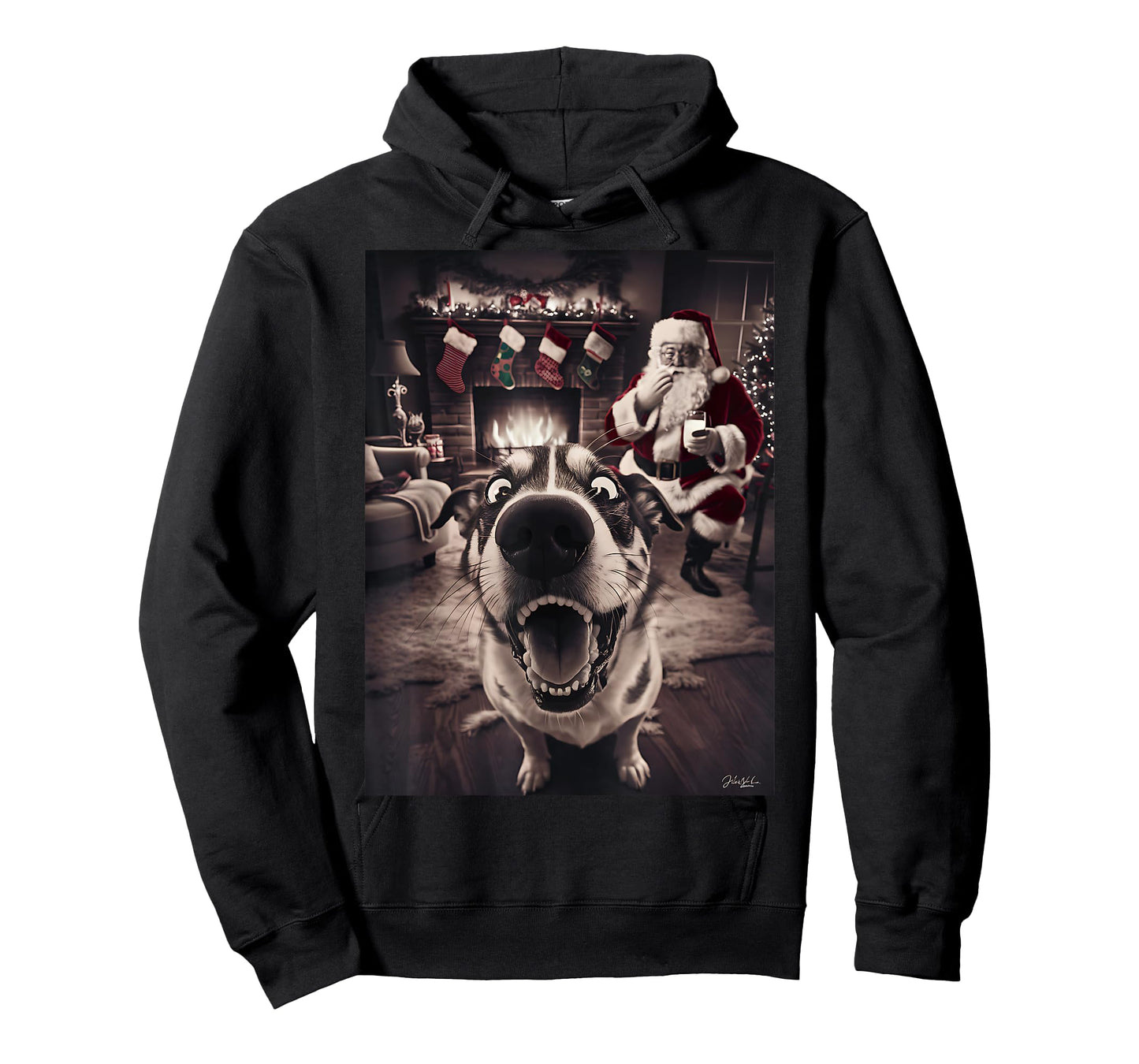 Funny Dog Selfie With Santa Xmas Christmas T-Shirt for Men Women Girls Kids