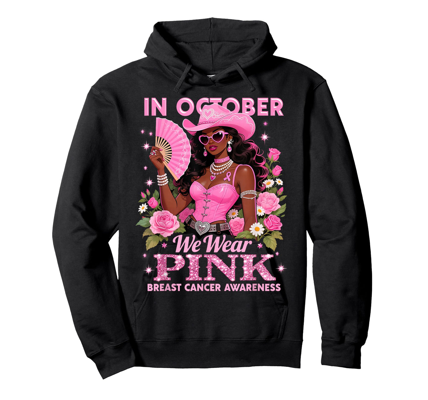 in October We Wear Pink Cowgirl Awareness Art T-Shirt