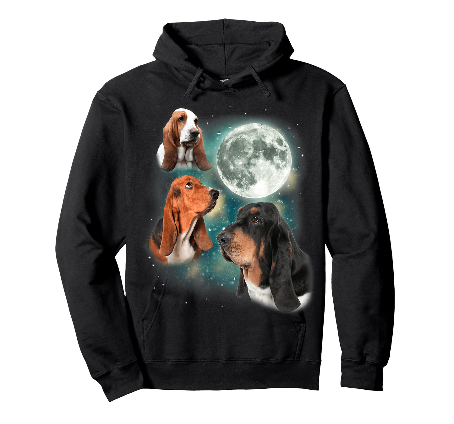 Basset Hound Moon | 3 Funny Canines Howl at Moon Cute Dog T-Shirt