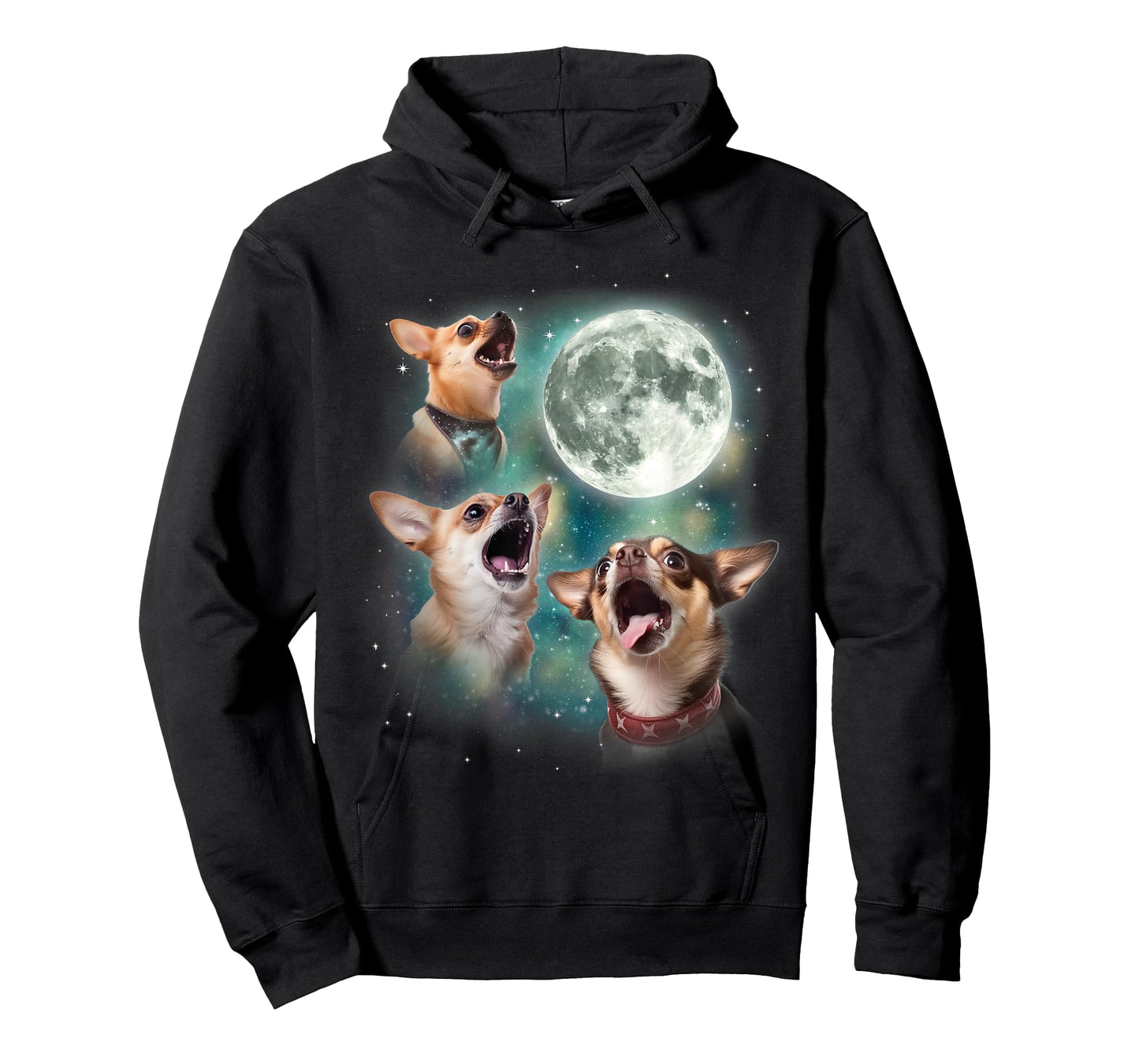 Three Chihuahuas Howl at Moon | 3 Dogs Funny Wolves Parody T-Shirt