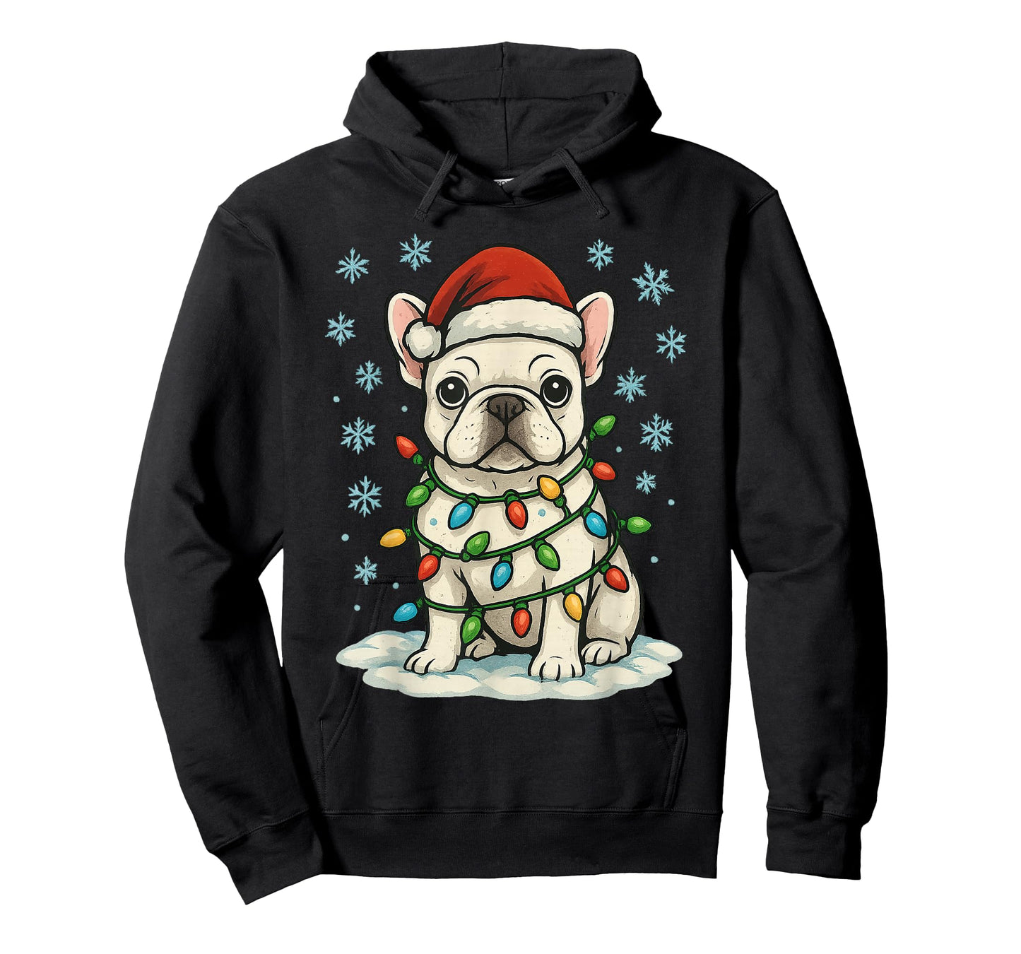 Christmas Lights Wrapped On Cute White French Bulldog Lover T-Shirt