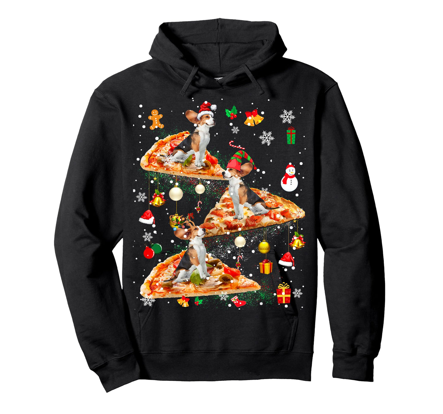 Santa Reindeer Elf Beagle Riding Pizza Galaxy Ornaments T-Shirt