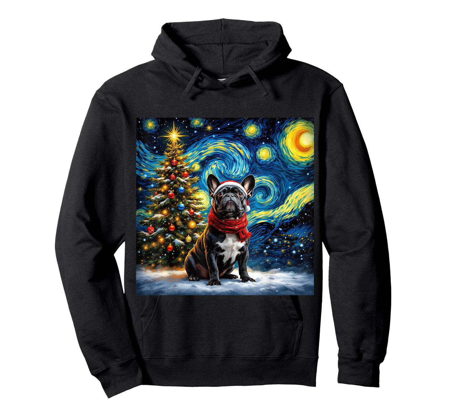 French Bulldog Starry Night Christmas Van Gogh Dog Santa Hat T-Shirt