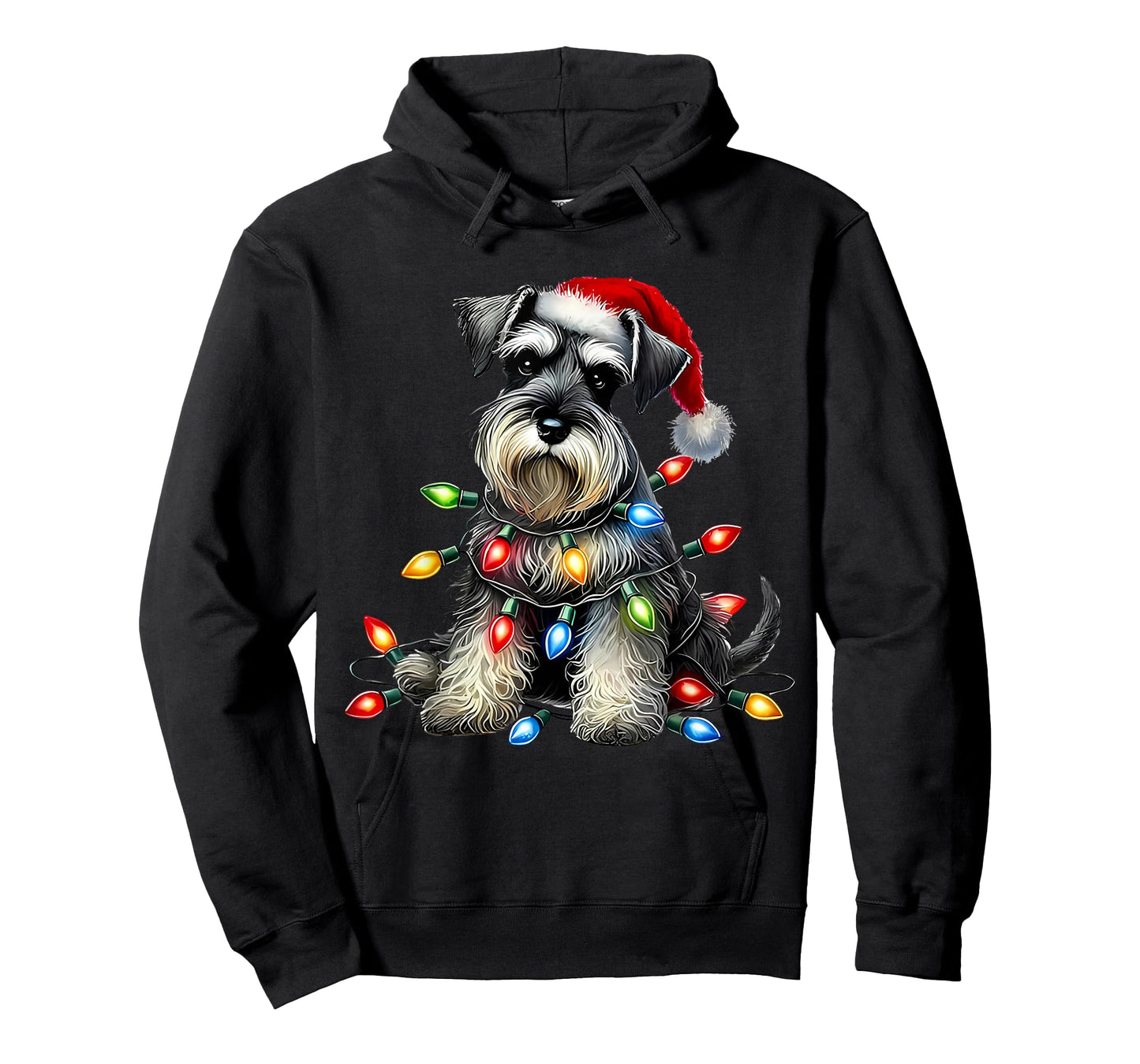 Christmas Schnauzer Dog Santa Hat Xmas Light Holiday Mom Dad T-Shirt