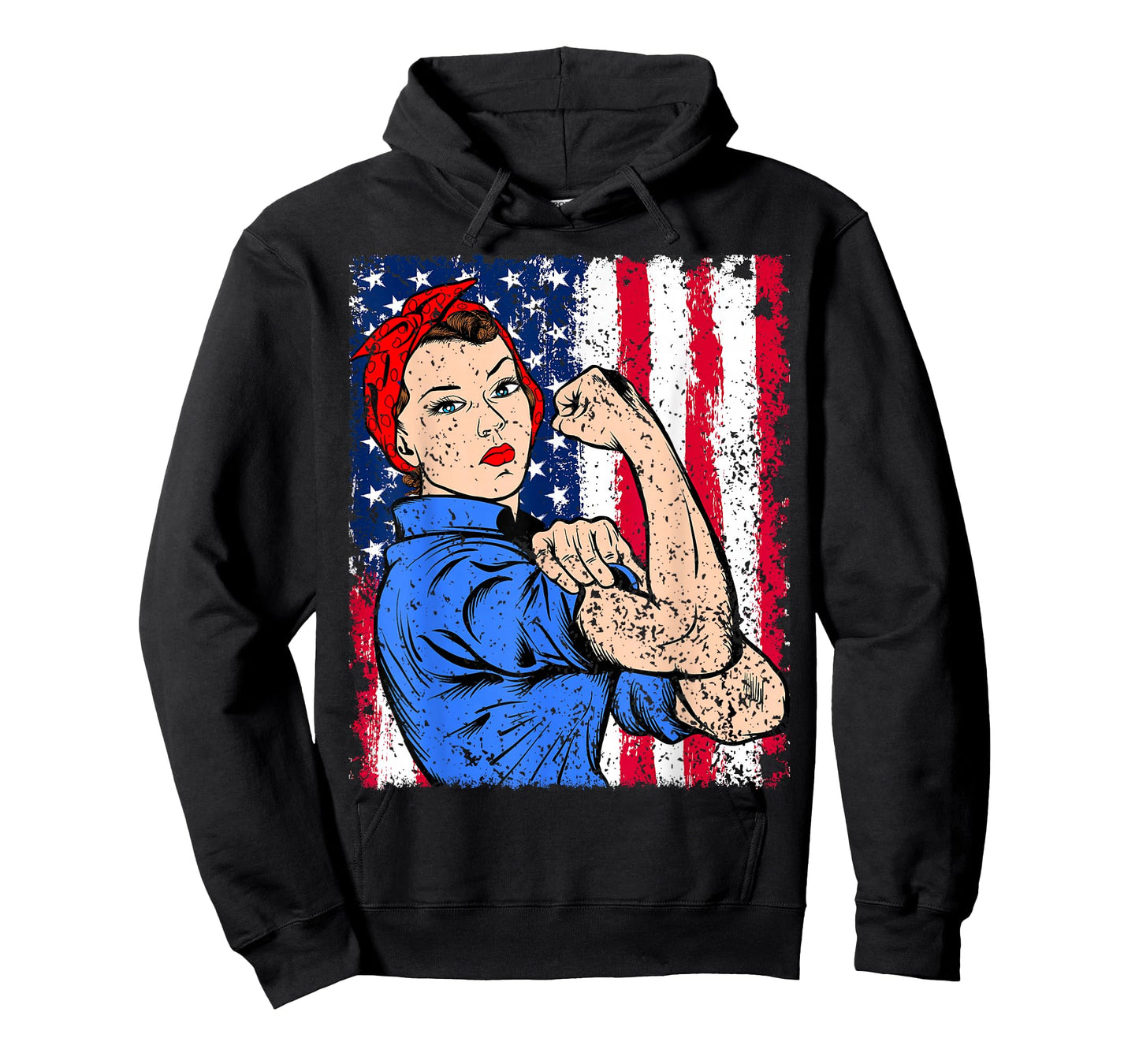 Rosie The Riveter Feminist Patriotic USA Flag 4th of July T-Shirt