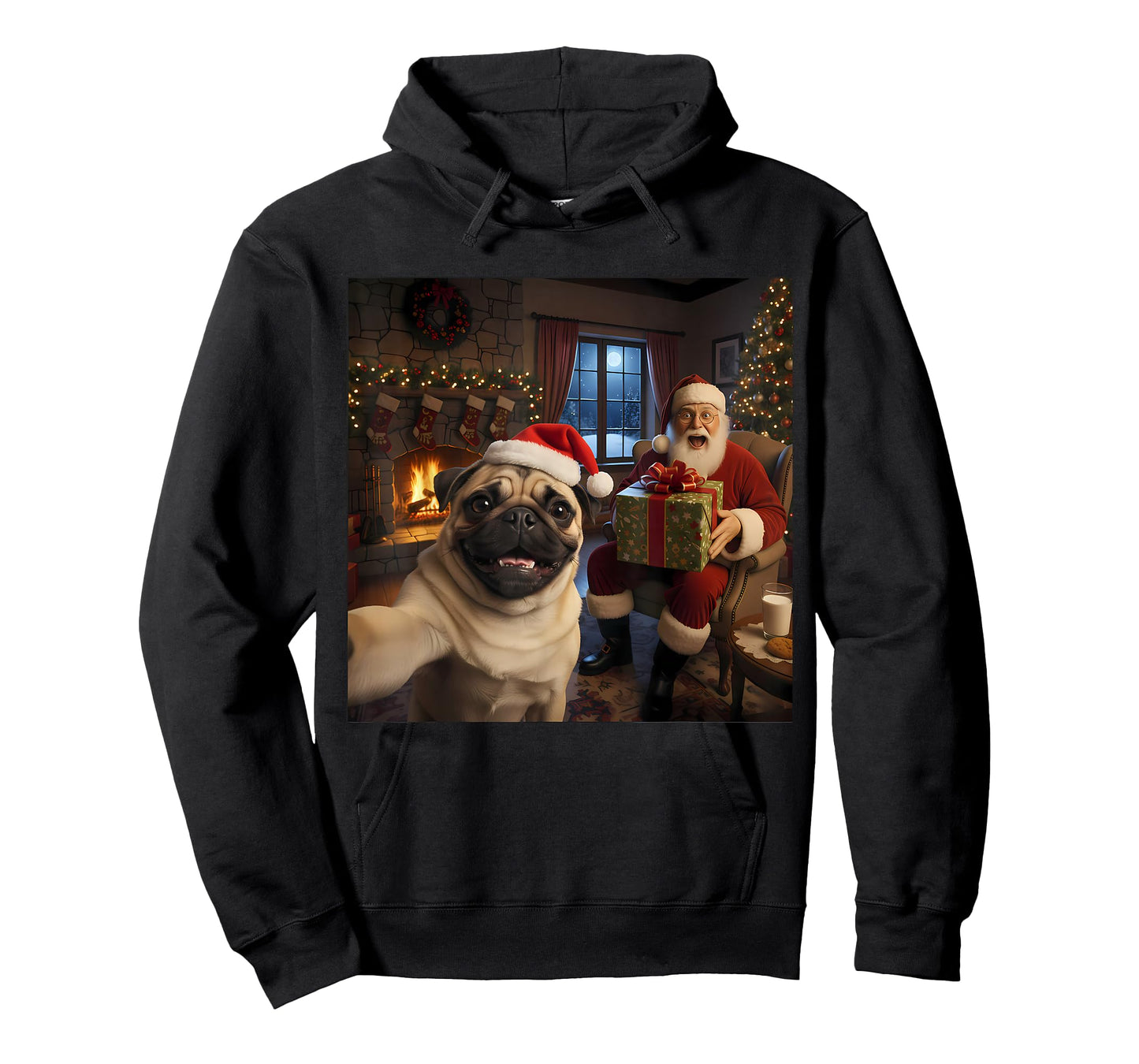Pug Selfie with Santa Claus Funny Christmas Meme T-Shirt