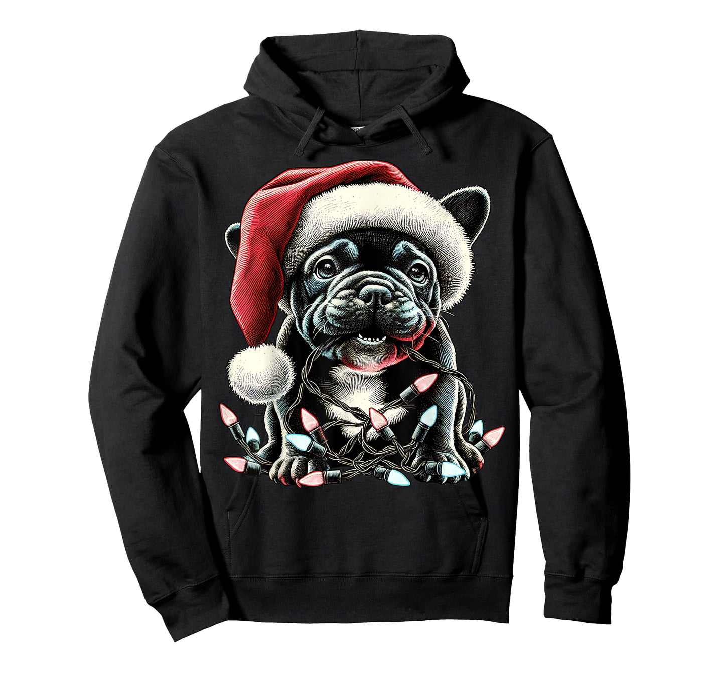 Cute Black French Bulldog Chew Christmas Light Frenchie Xmas T-Shirt