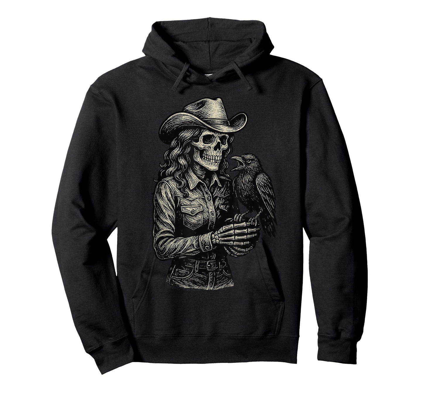 Skeleton Cowgirl Crow Cowboy Goth Skull Western Gothic Raven T-Shirt