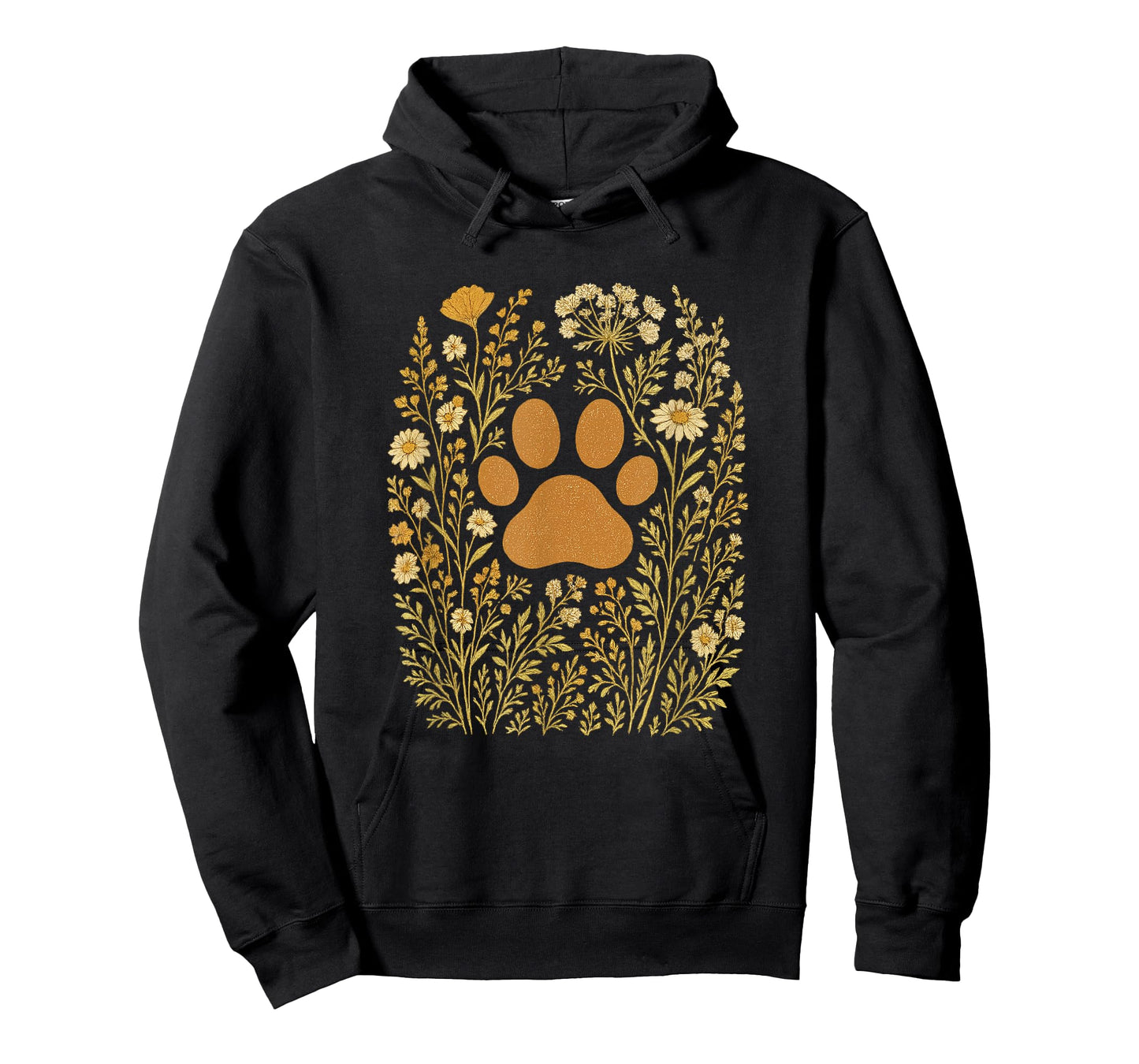 Vintage Boho Paw Print Wildflowers Distressed Earth Tone T-Shirt