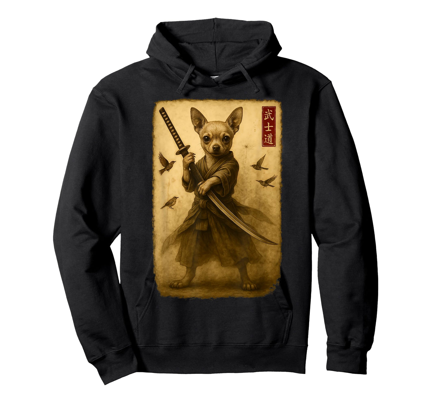 Samurai Dog Japanese Art Chihuahua Warrior Bushido Katana T-Shirt