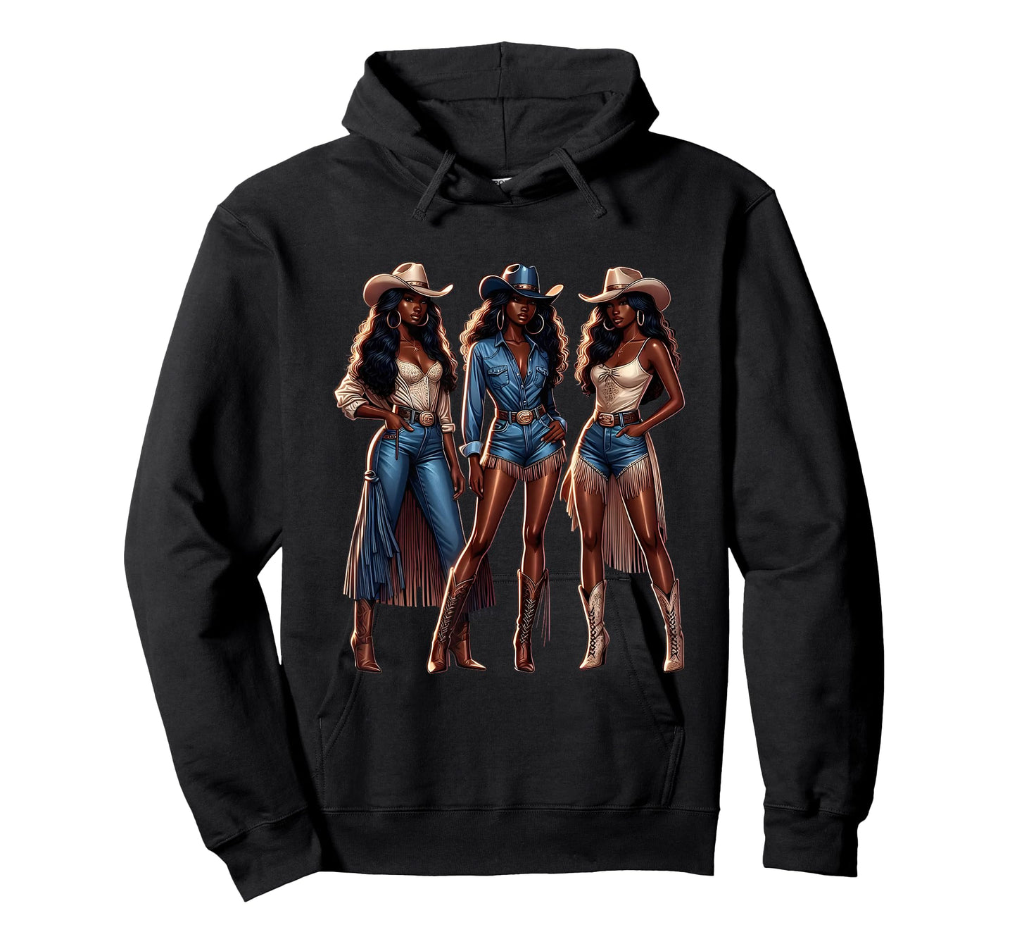 Western Cowgirl Black Women Boots and Fringe Rodeo Outfit T-Shirt